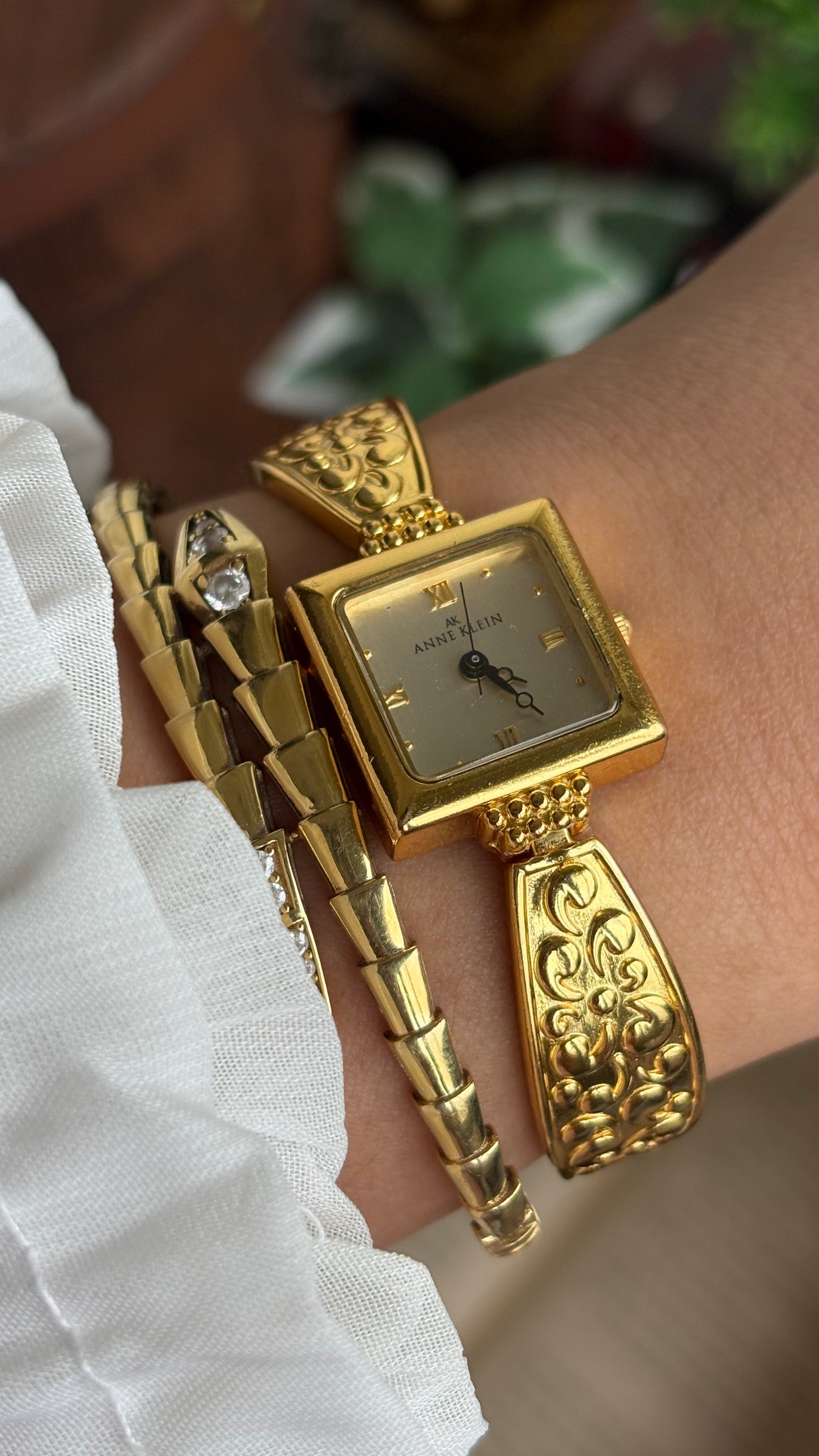 Extremely Rare Vintage Anne Klein Art Deco Watch in Gold Tone