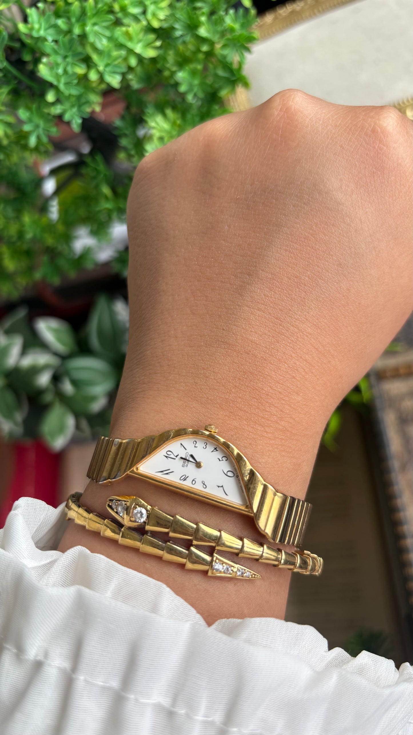 Extremely Rare Vintage Seiko Half Moon Watch in Gold Tone