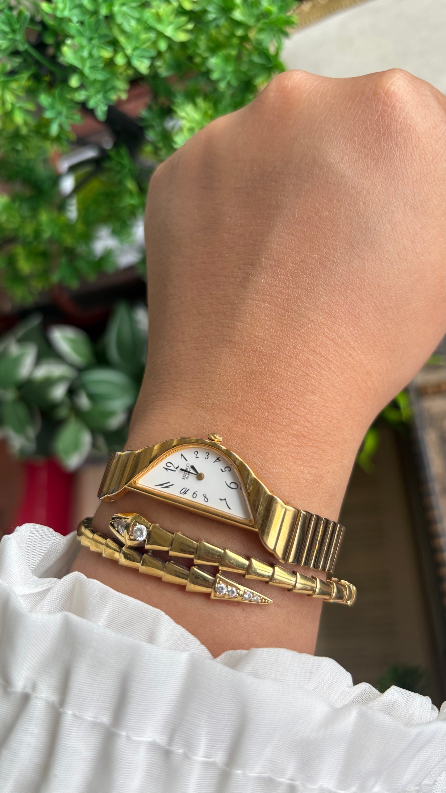 Extremely Rare Vintage Seiko Half Moon Watch in Gold Tone