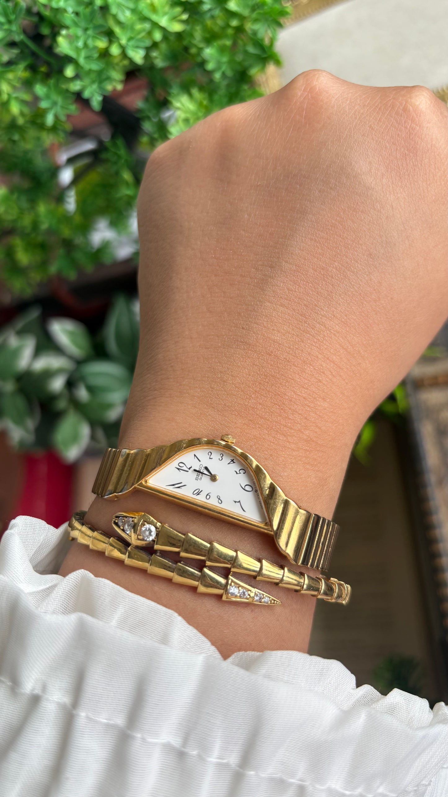 Extremely Rare Vintage Seiko Half Moon Watch in Gold Tone
