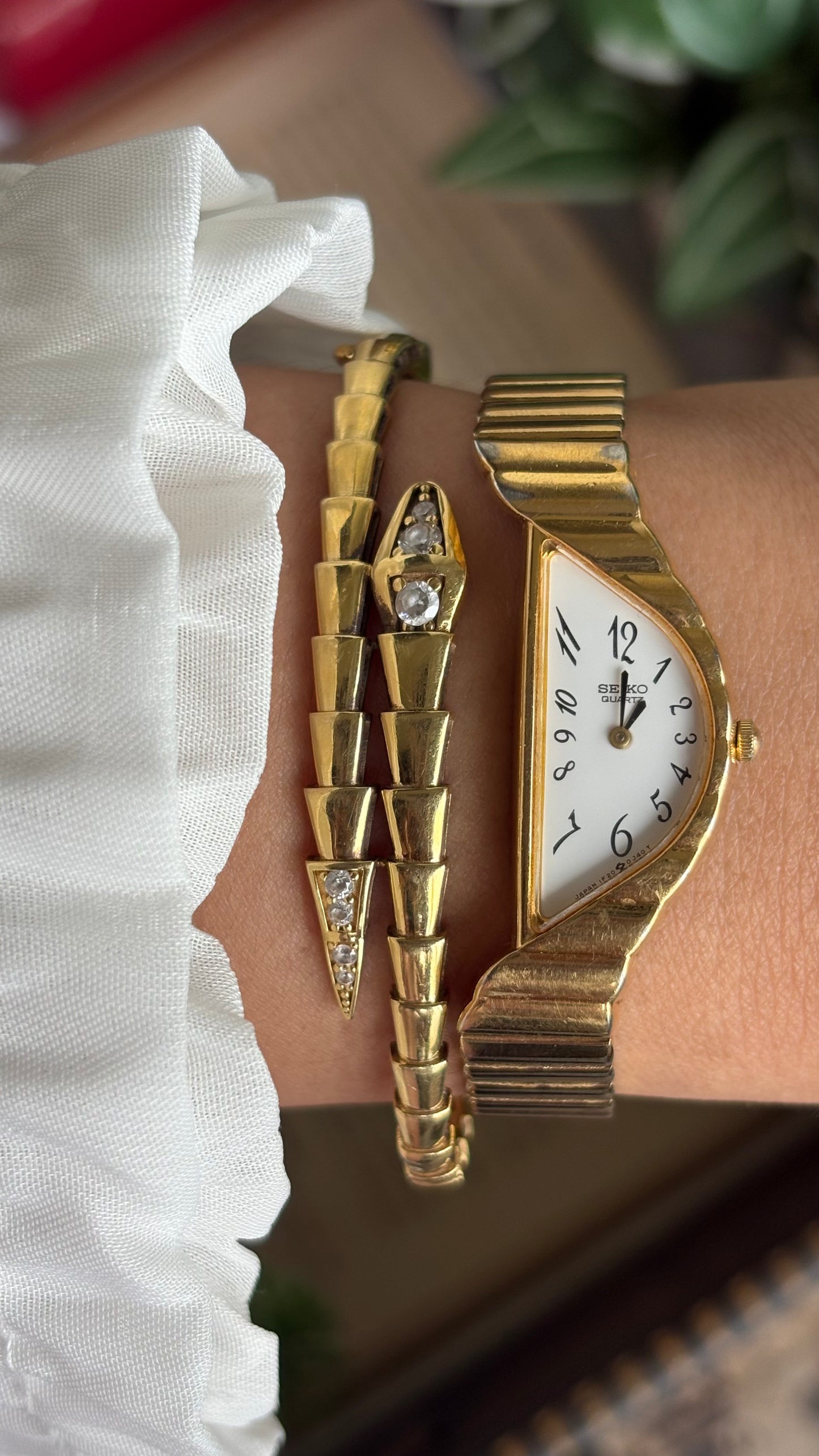 Extremely Rare Vintage Seiko Half Moon Watch in Gold Tone