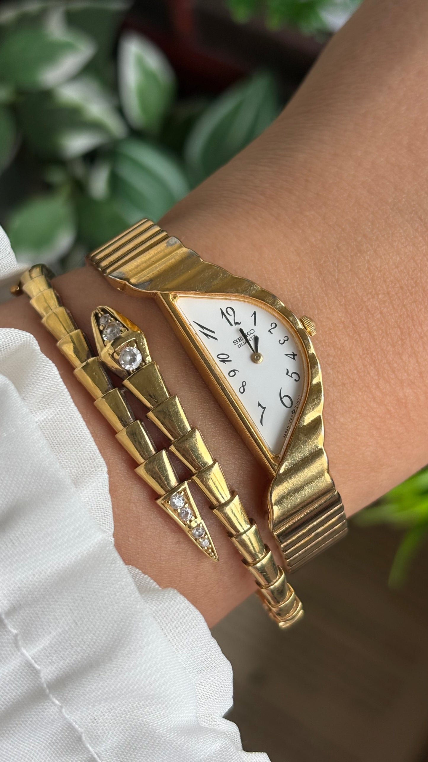 Extremely Rare Vintage Seiko Half Moon Watch in Gold Tone