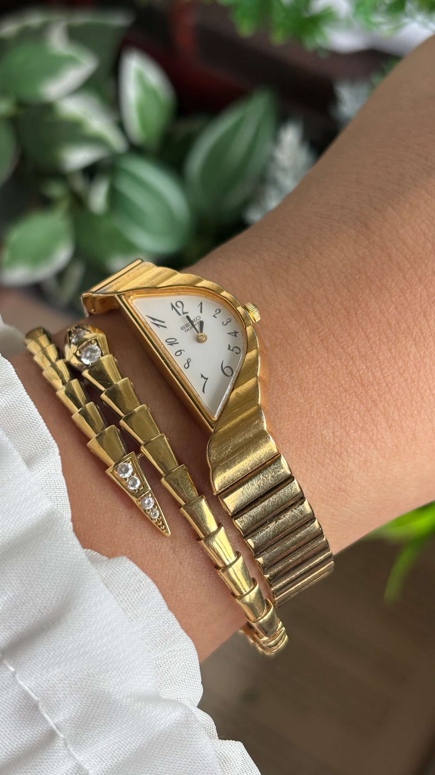 Extremely Rare Vintage Seiko Half Moon Watch in Gold Tone