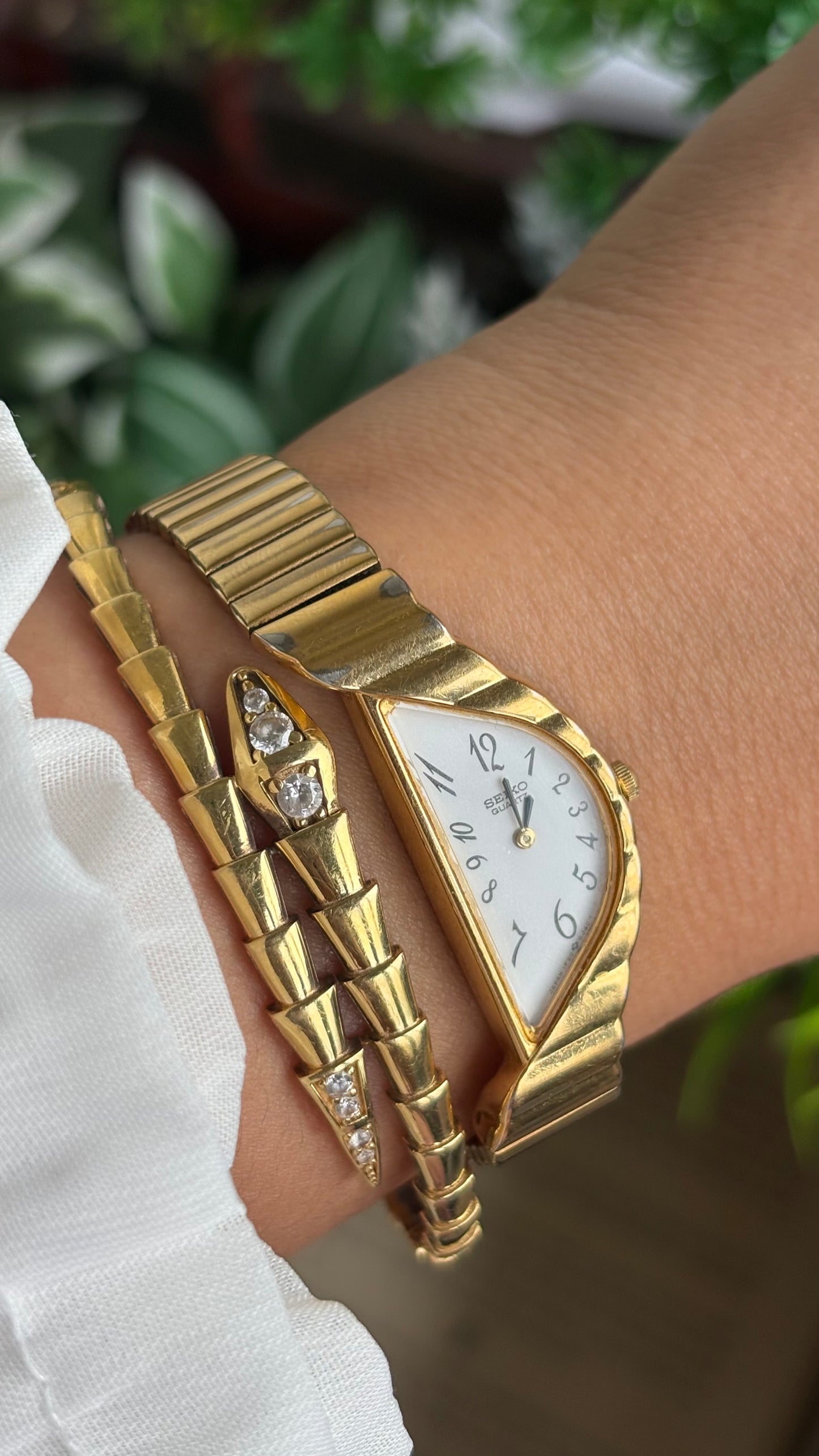 Extremely Rare Vintage Seiko Half Moon Watch in Gold Tone