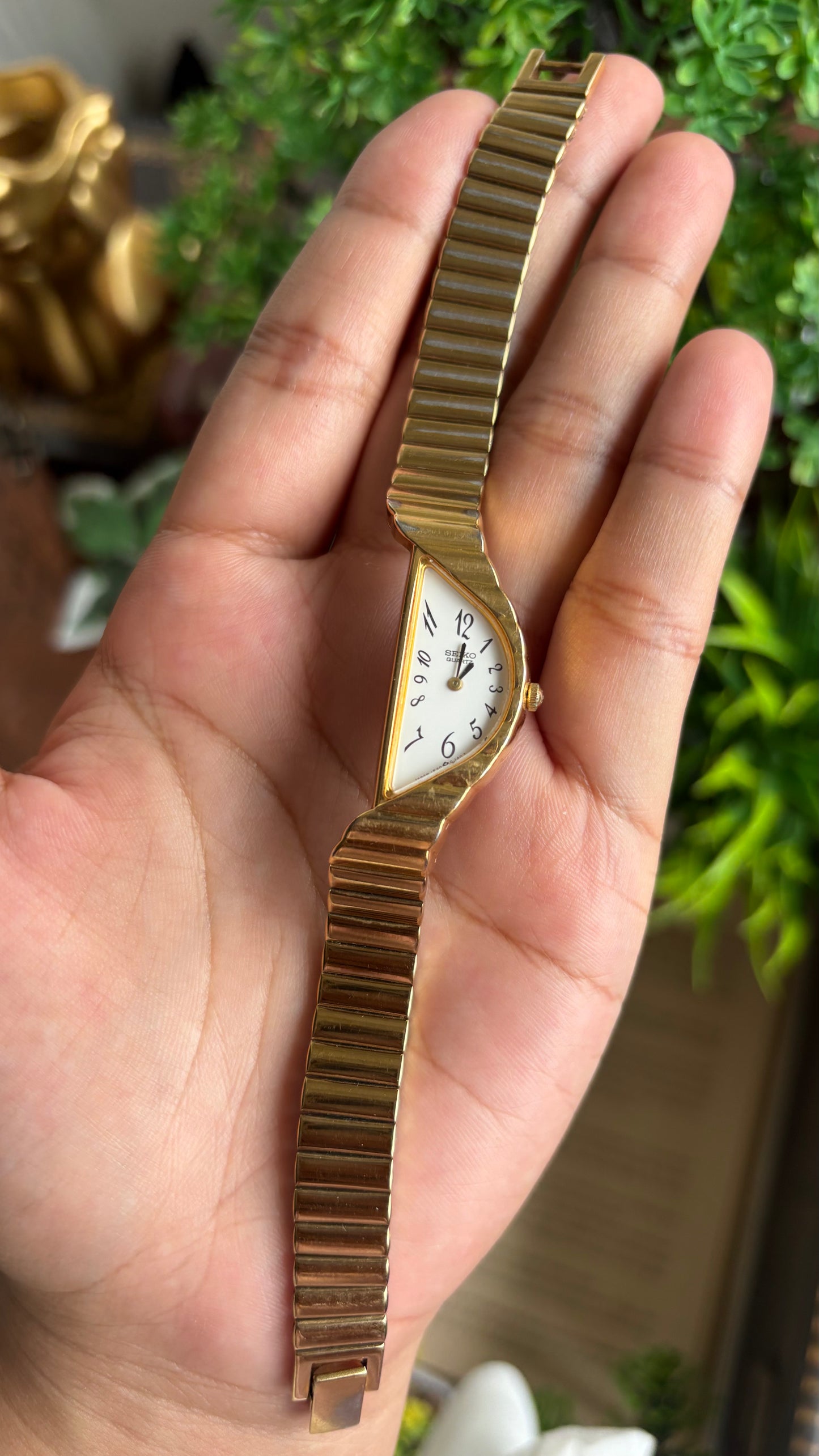 Extremely Rare Vintage Seiko Half Moon Watch in Gold Tone