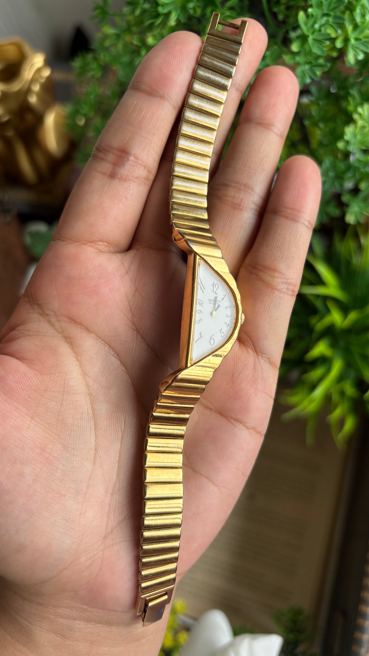 Extremely Rare Vintage Seiko Half Moon Watch in Gold Tone