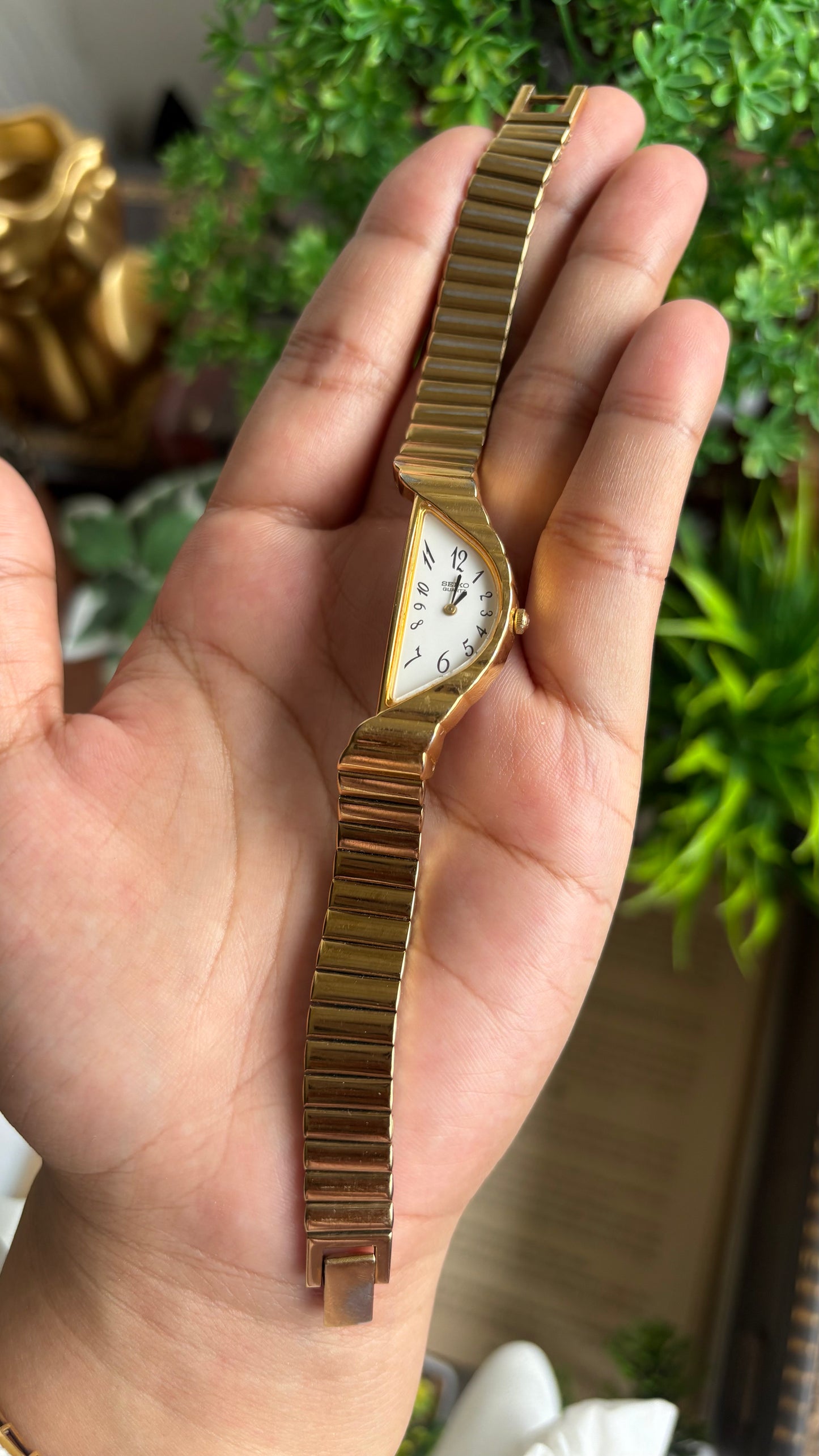 Extremely Rare Vintage Seiko Half Moon Watch in Gold Tone