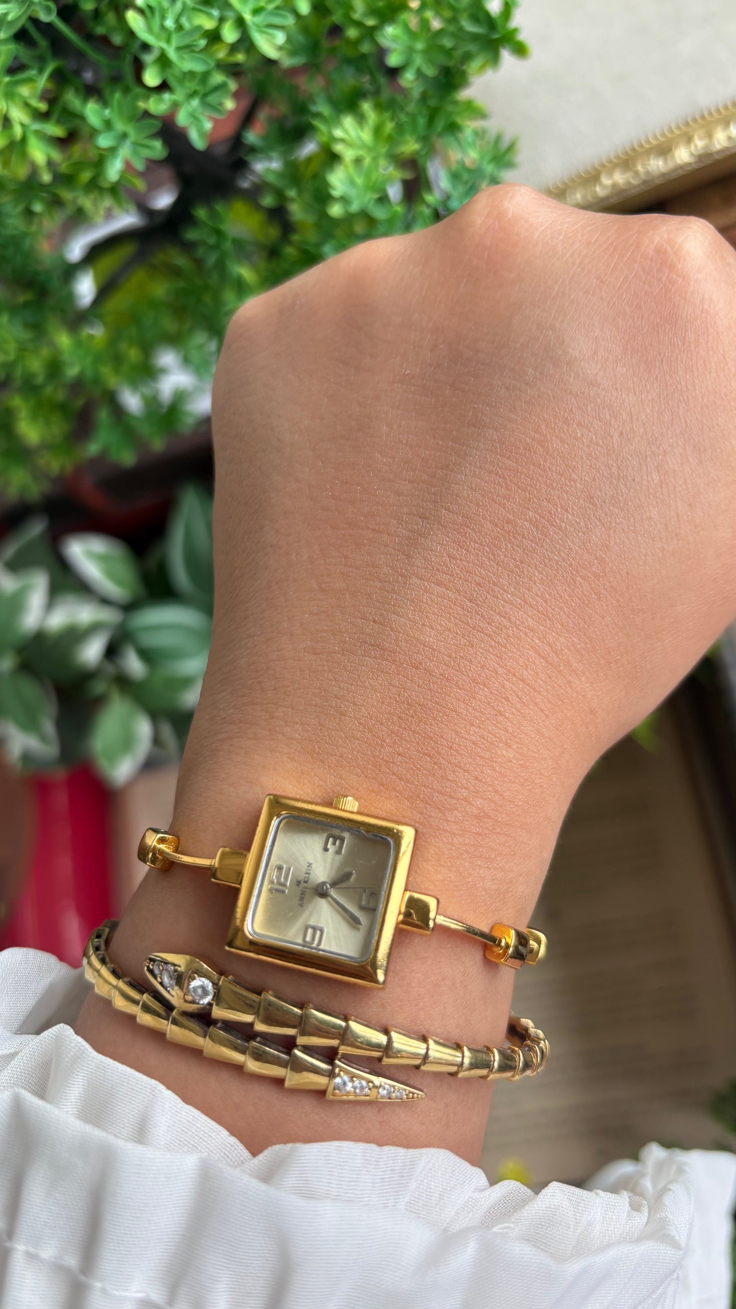 Extremely Rare Vintage Anne Klein Watch in Gold Tone Unique Bracelet Design