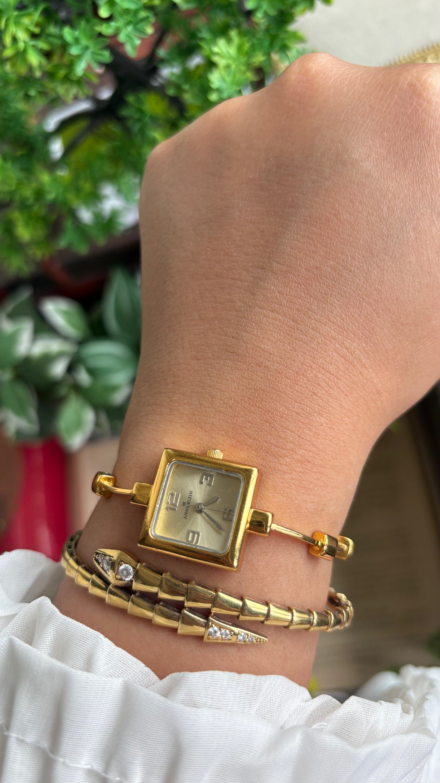 Extremely Rare Vintage Anne Klein Watch in Gold Tone Unique Bracelet Design