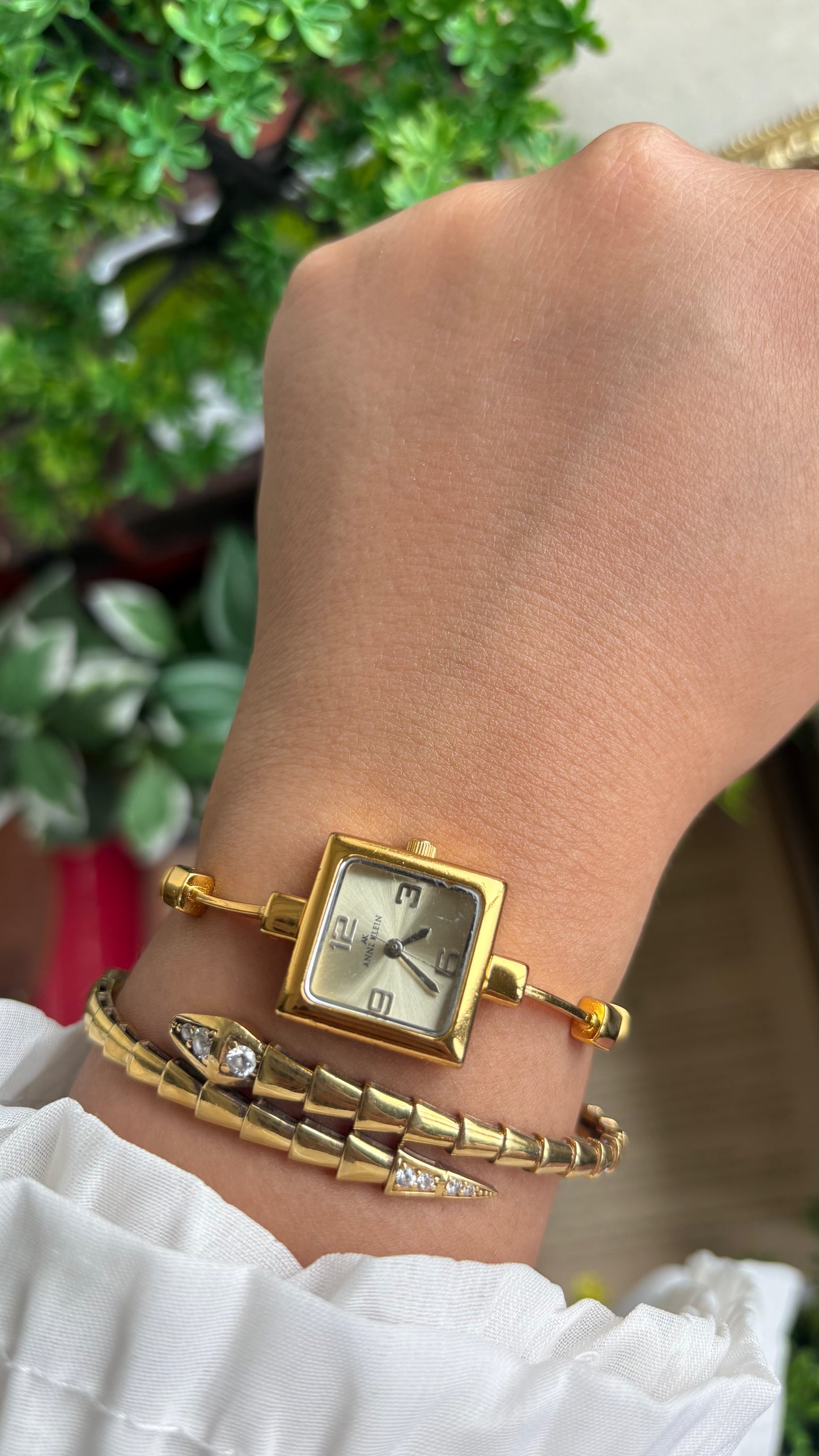 Extremely Rare Vintage Anne Klein Watch in Gold Tone Unique Bracelet Design