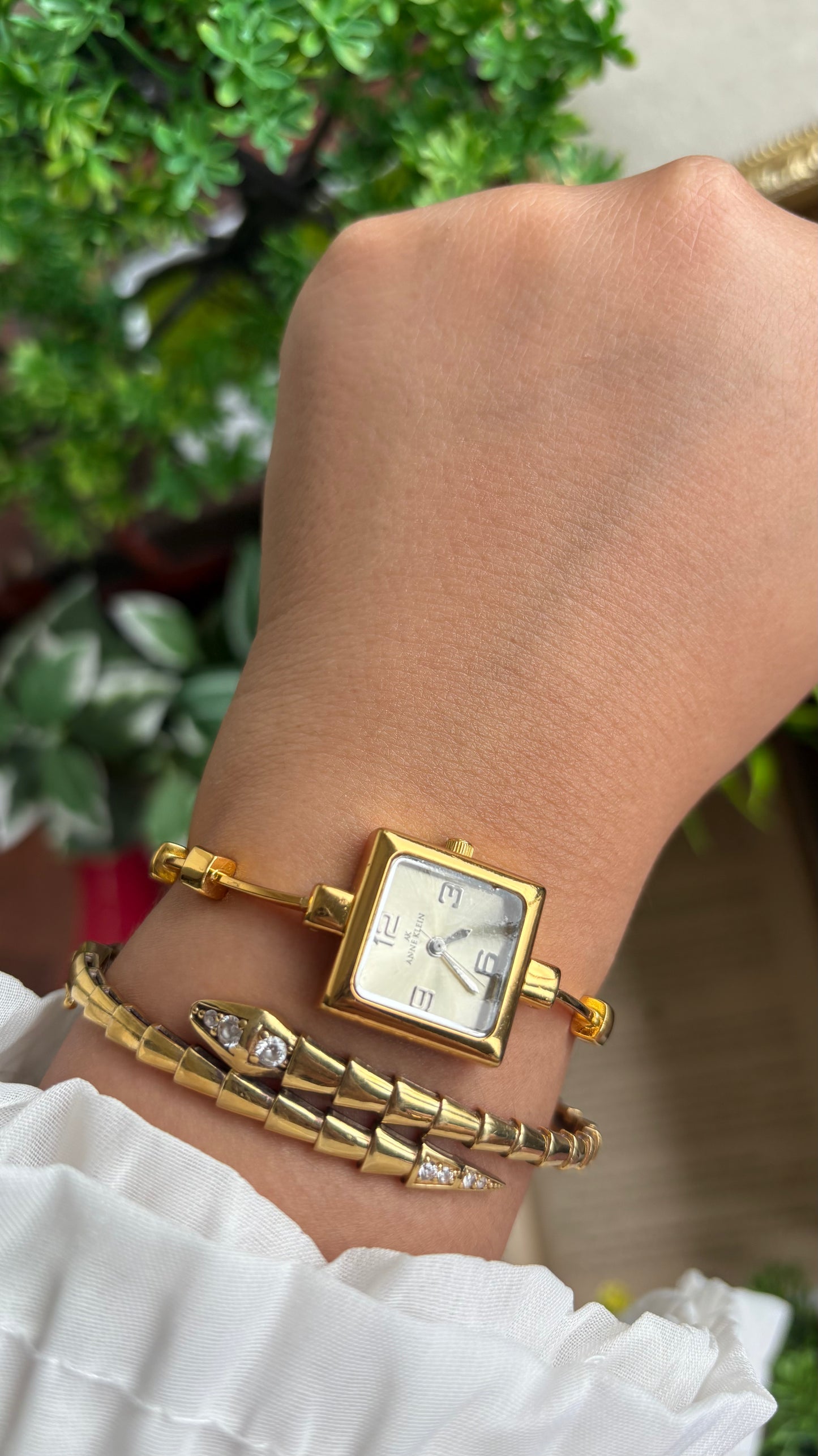 Extremely Rare Vintage Anne Klein Watch in Gold Tone Unique Bracelet Design