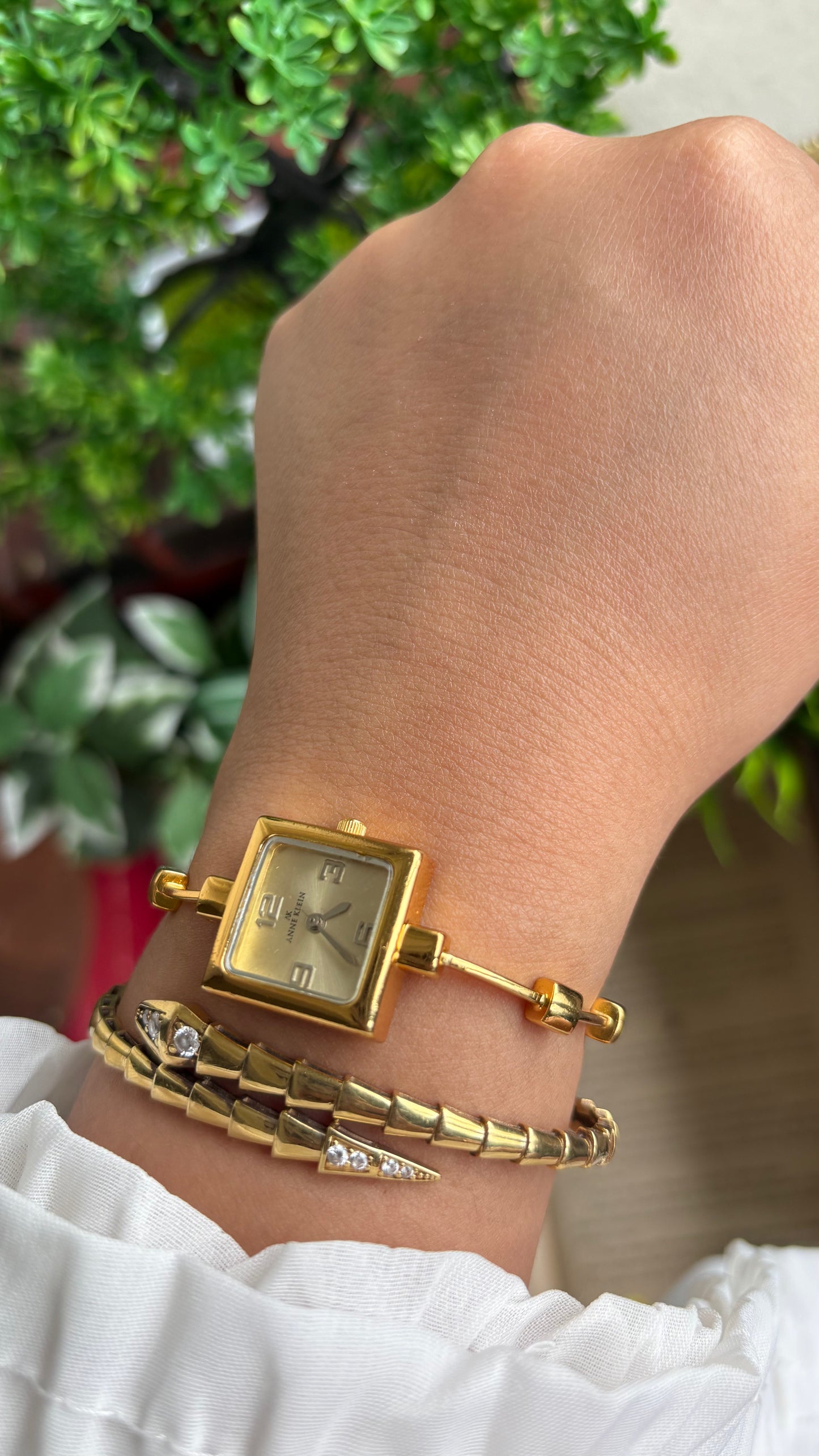 Extremely Rare Vintage Anne Klein Watch in Gold Tone Unique Bracelet Design