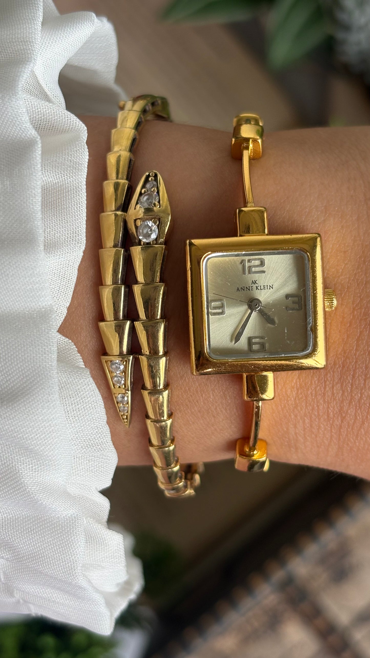 Extremely Rare Vintage Anne Klein Watch in Gold Tone Unique Bracelet Design