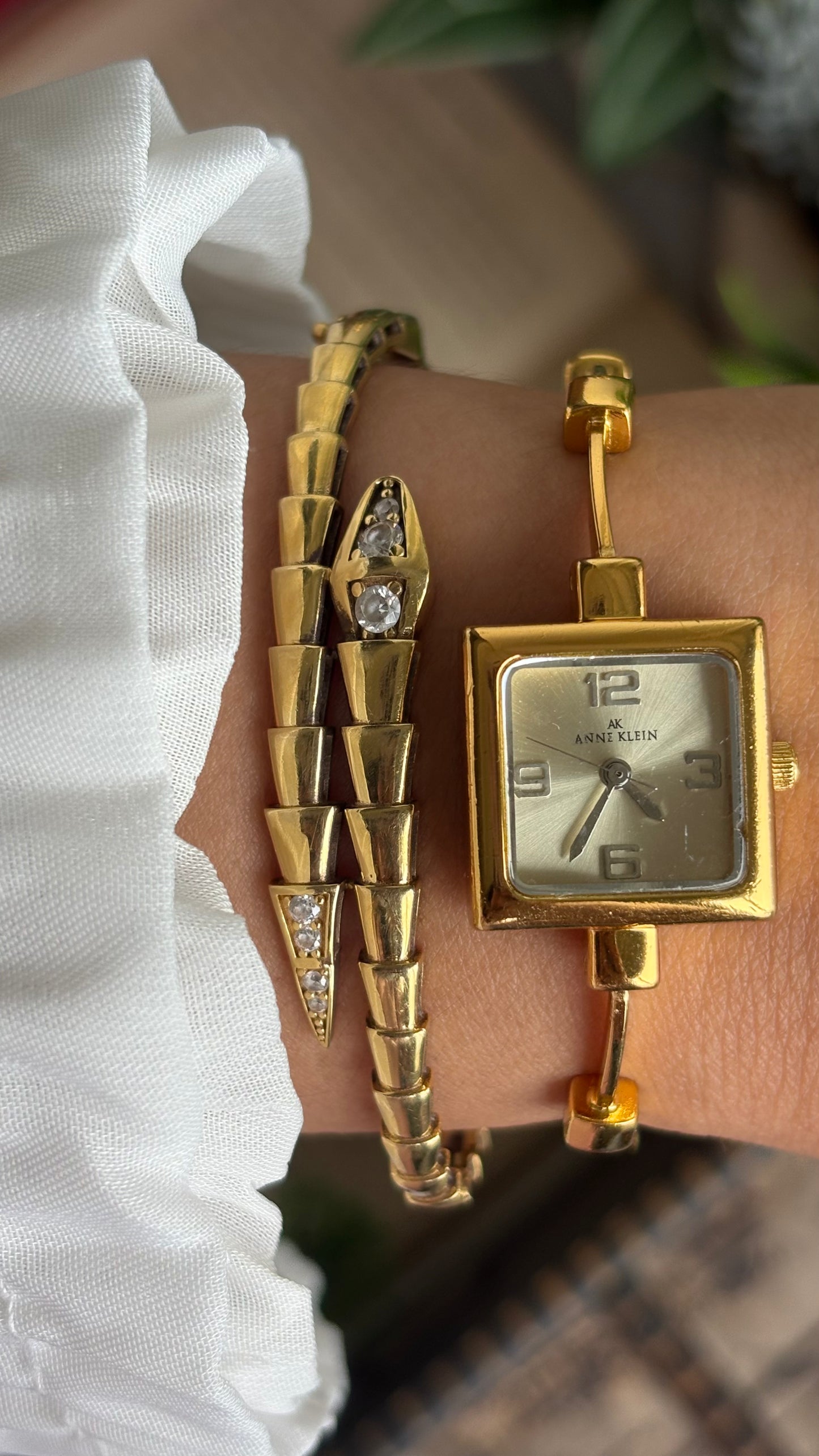 Extremely Rare Vintage Anne Klein Watch in Gold Tone Unique Bracelet Design