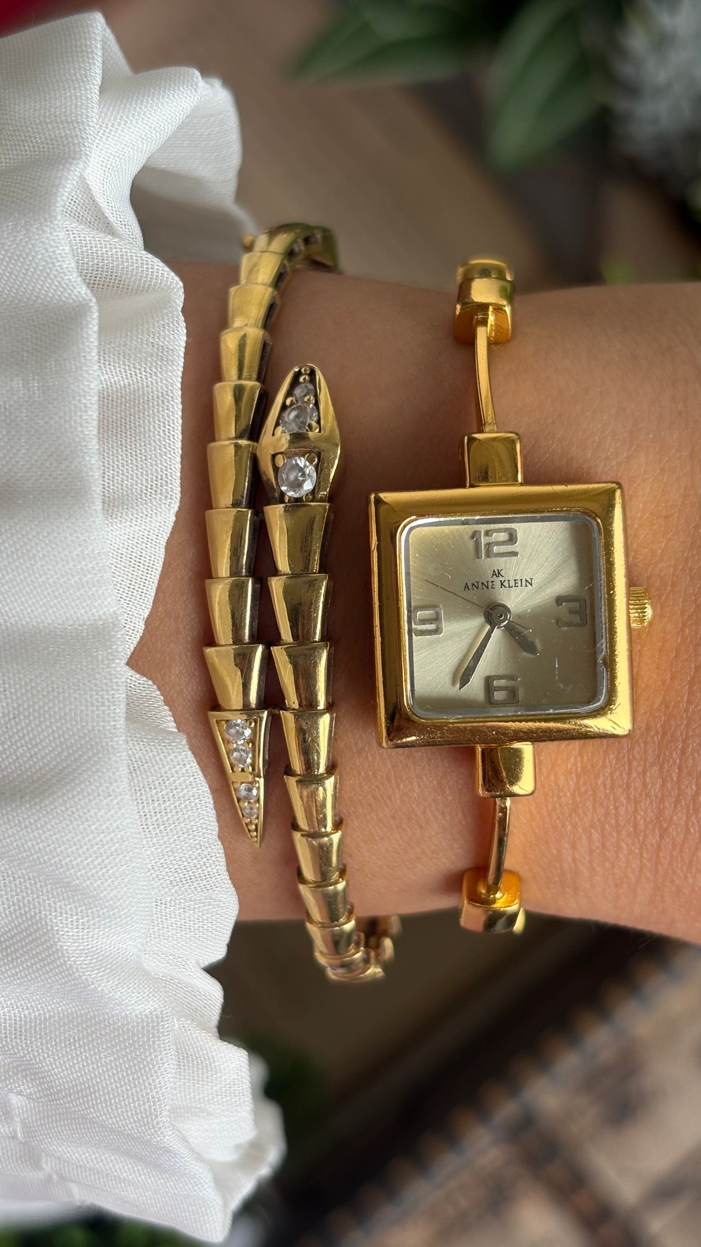 Extremely Rare Vintage Anne Klein Watch in Gold Tone Unique Bracelet Design