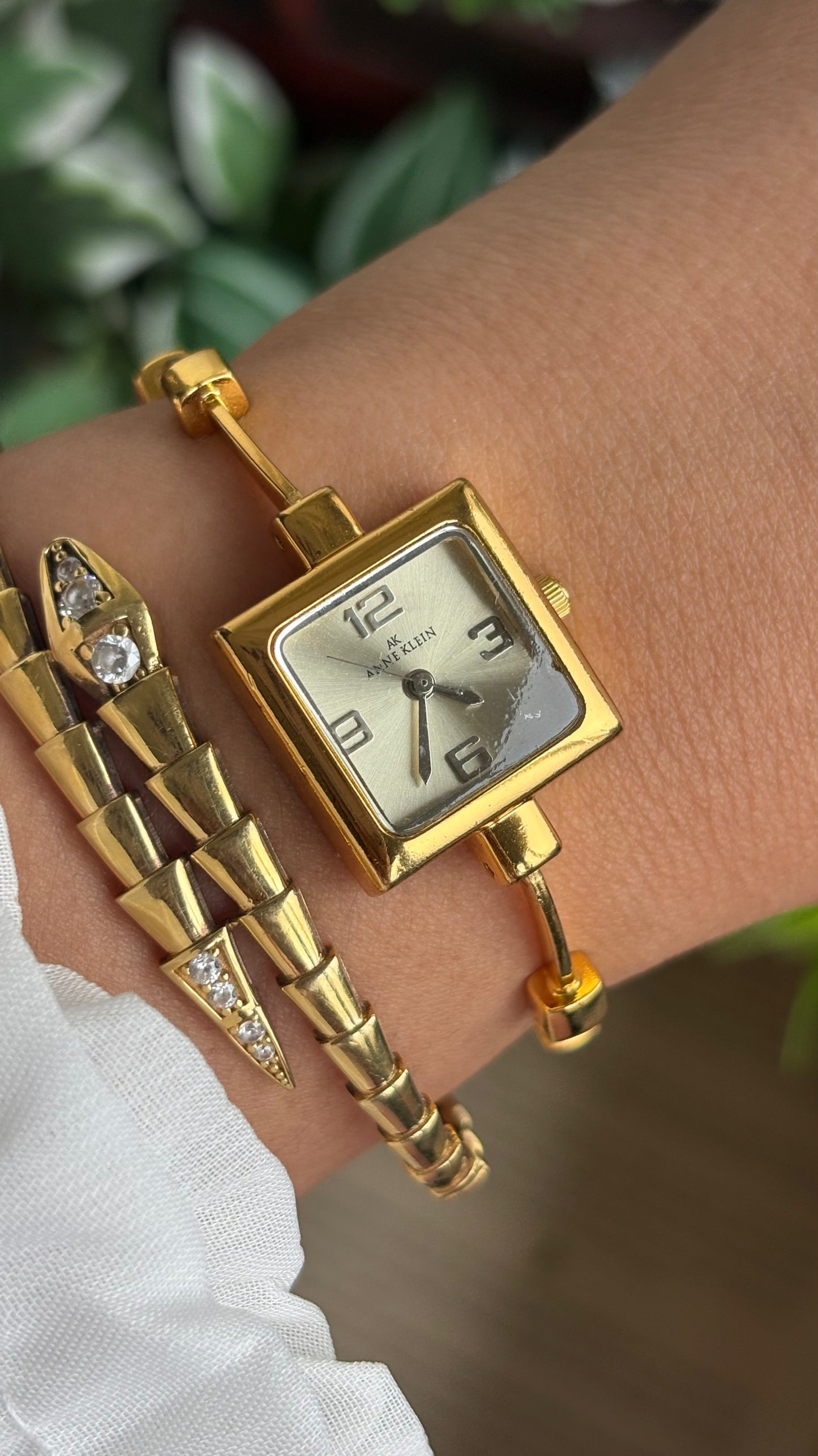 Extremely Rare Vintage Anne Klein Watch in Gold Tone Unique Bracelet Design
