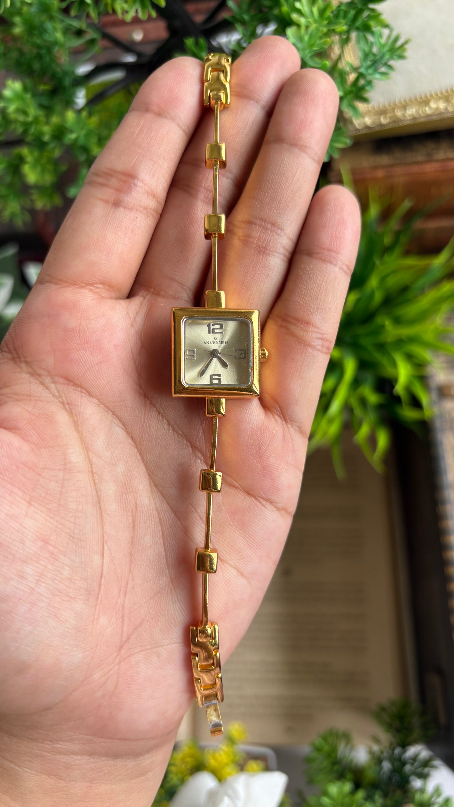 Extremely Rare Vintage Anne Klein Watch in Gold Tone Unique Bracelet Design