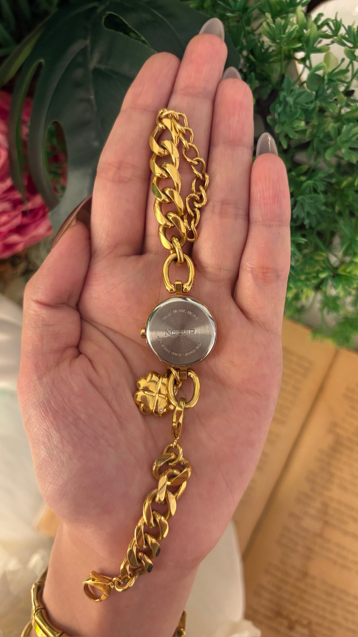 Rare Vintage Noevir Citizen Charm Bracelet Watch in Gold Tone Quartz