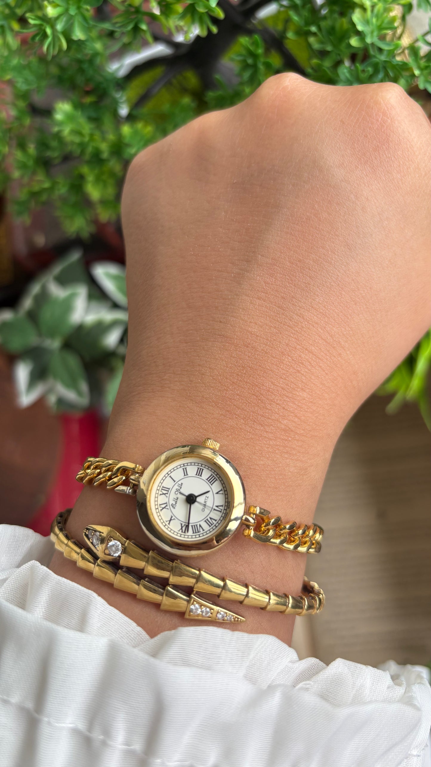 Vintage Belle Ville Chain Watch in Gold Tone Roman Dial