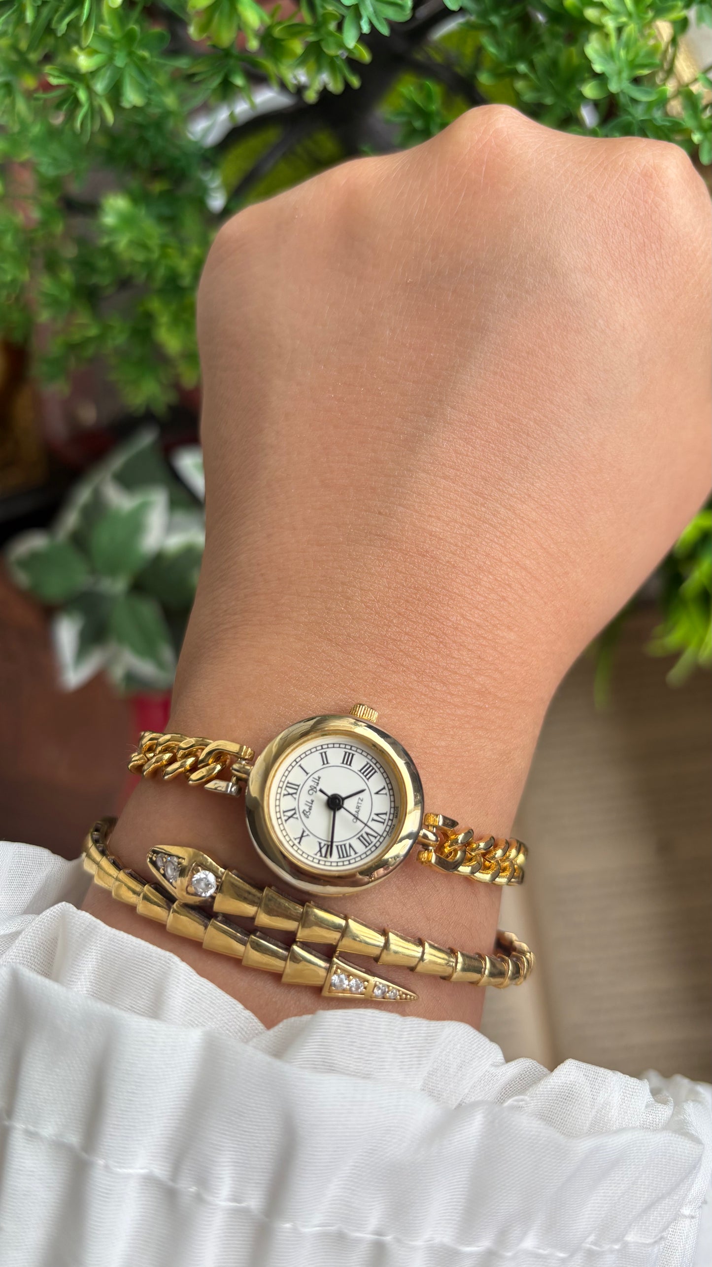 Vintage Belle Ville Chain Watch in Gold Tone Roman Dial