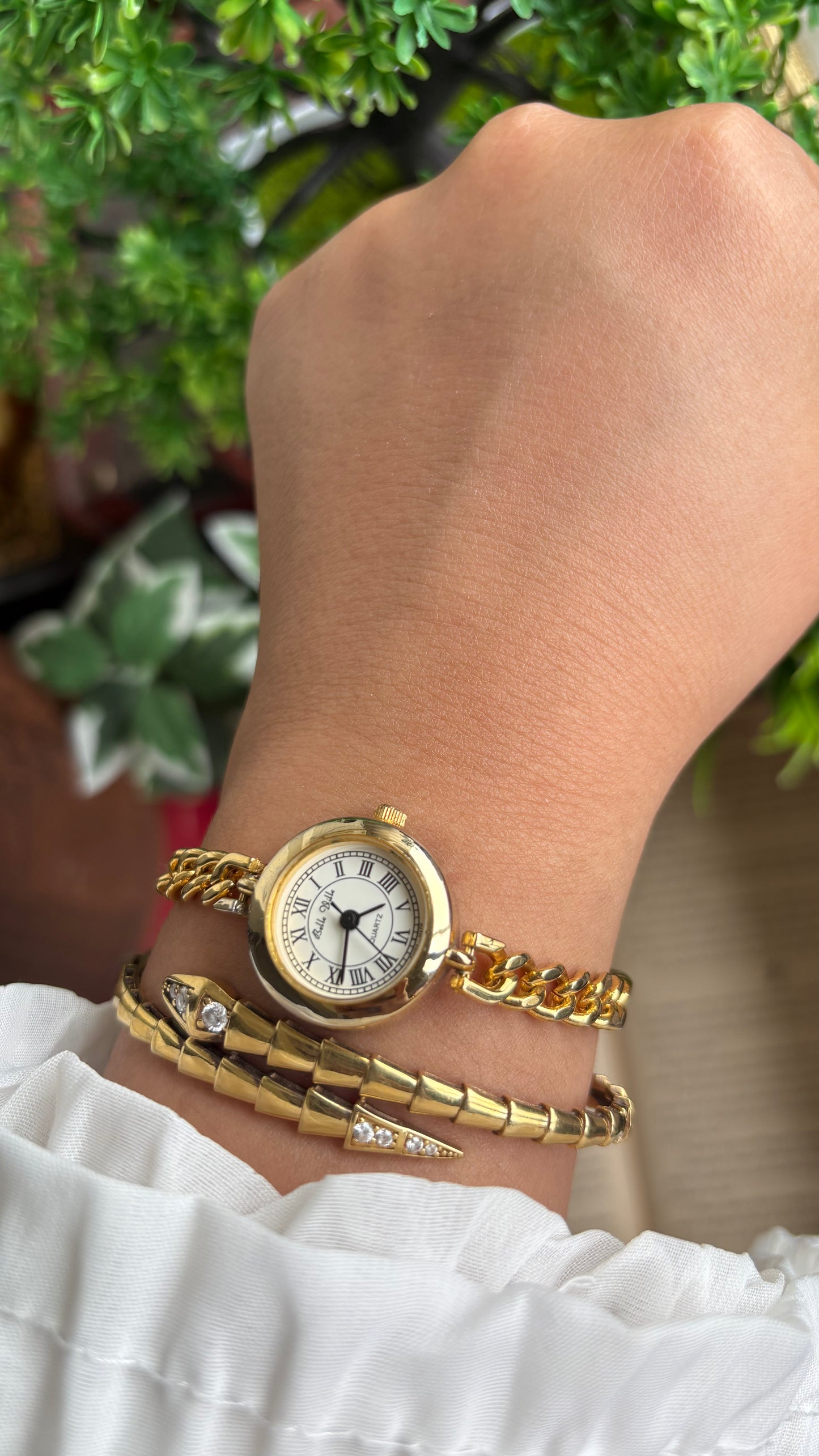 Vintage Belle Ville Chain Watch in Gold Tone Roman Dial