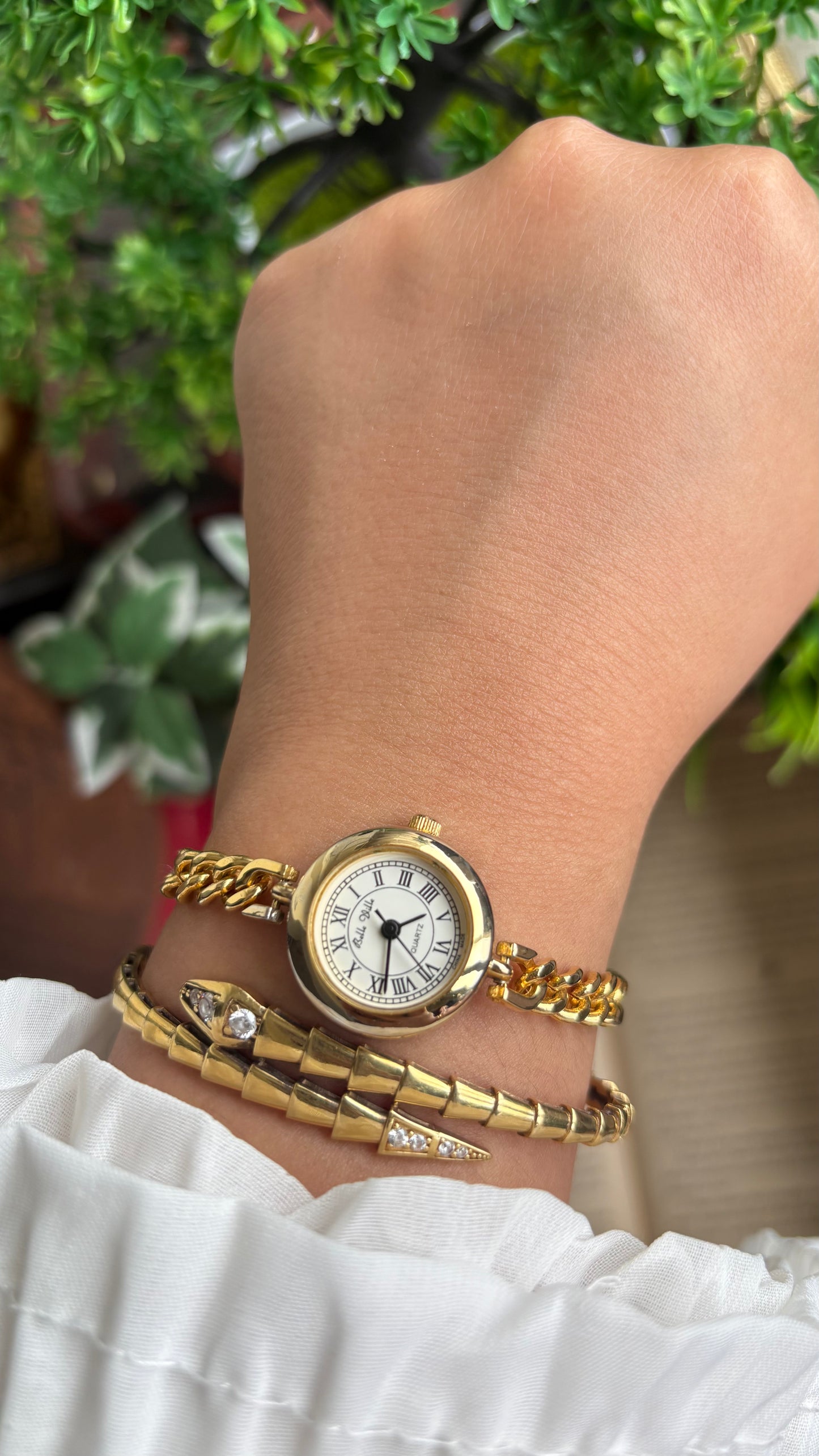 Vintage Belle Ville Chain Watch in Gold Tone Roman Dial