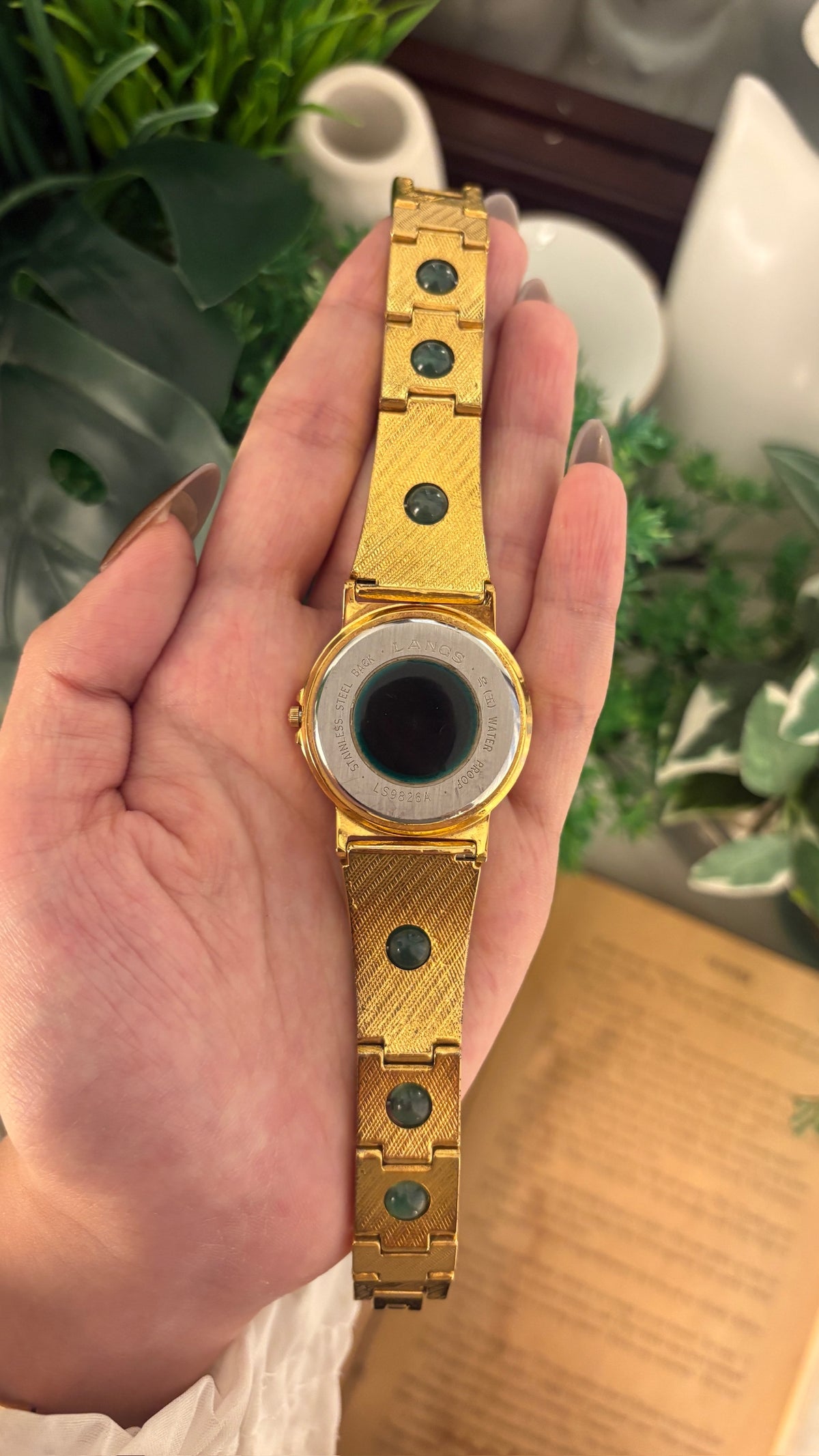 Rare Vintage Langs Buddhist Semi-Bangle Watch in Gold Tone Quartz
