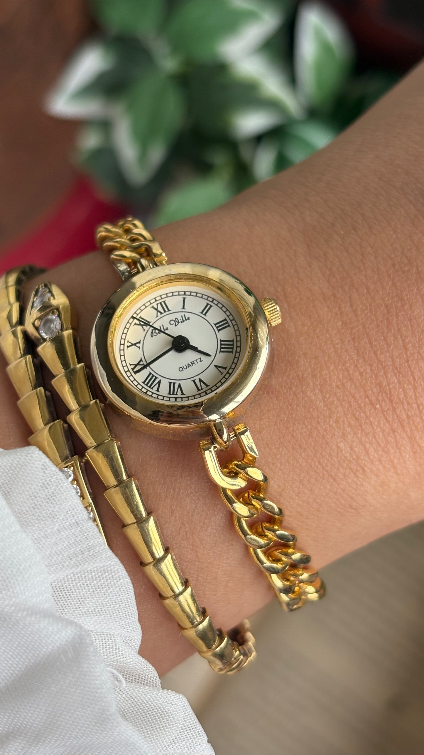 Vintage Belle Ville Chain Watch in Gold Tone Roman Dial