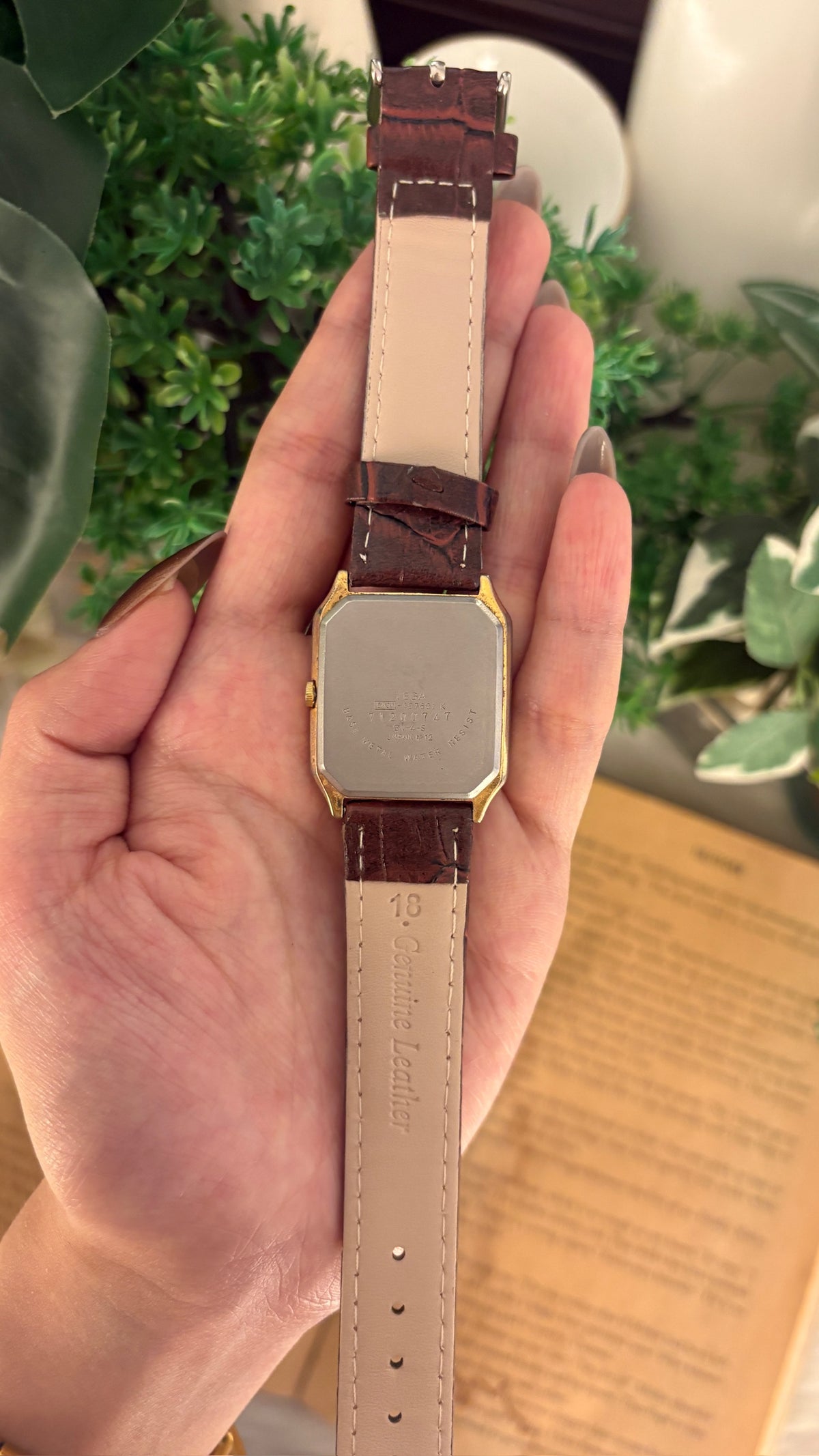 Rare Vintage Junction Vega Citizen Mens Tank Watch in Gold Tone Brown Leather Quartz