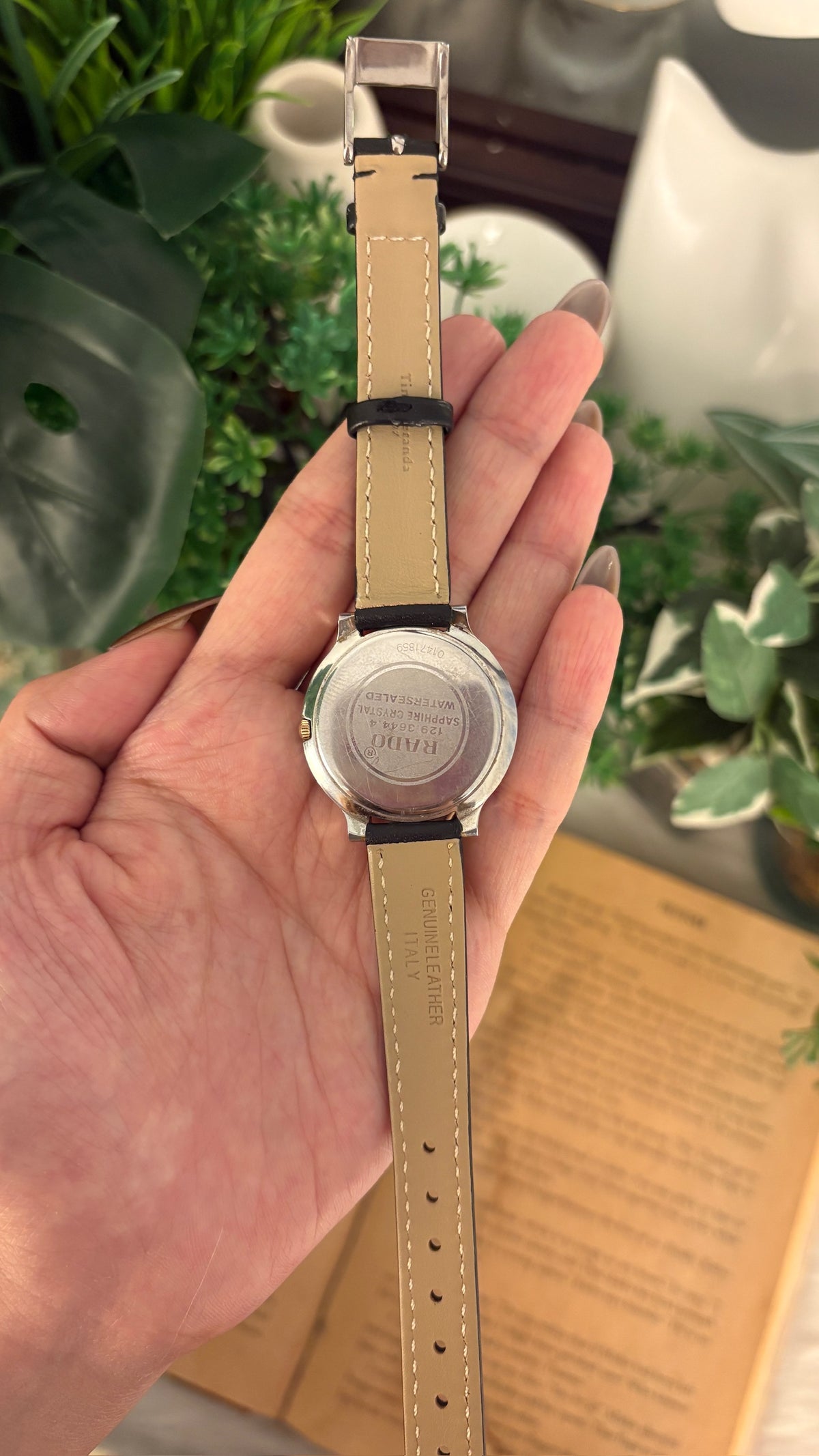 Rare Vintage Rado Swiss Florence Black Dial Date Window Watch in Two-Tone Black Leather