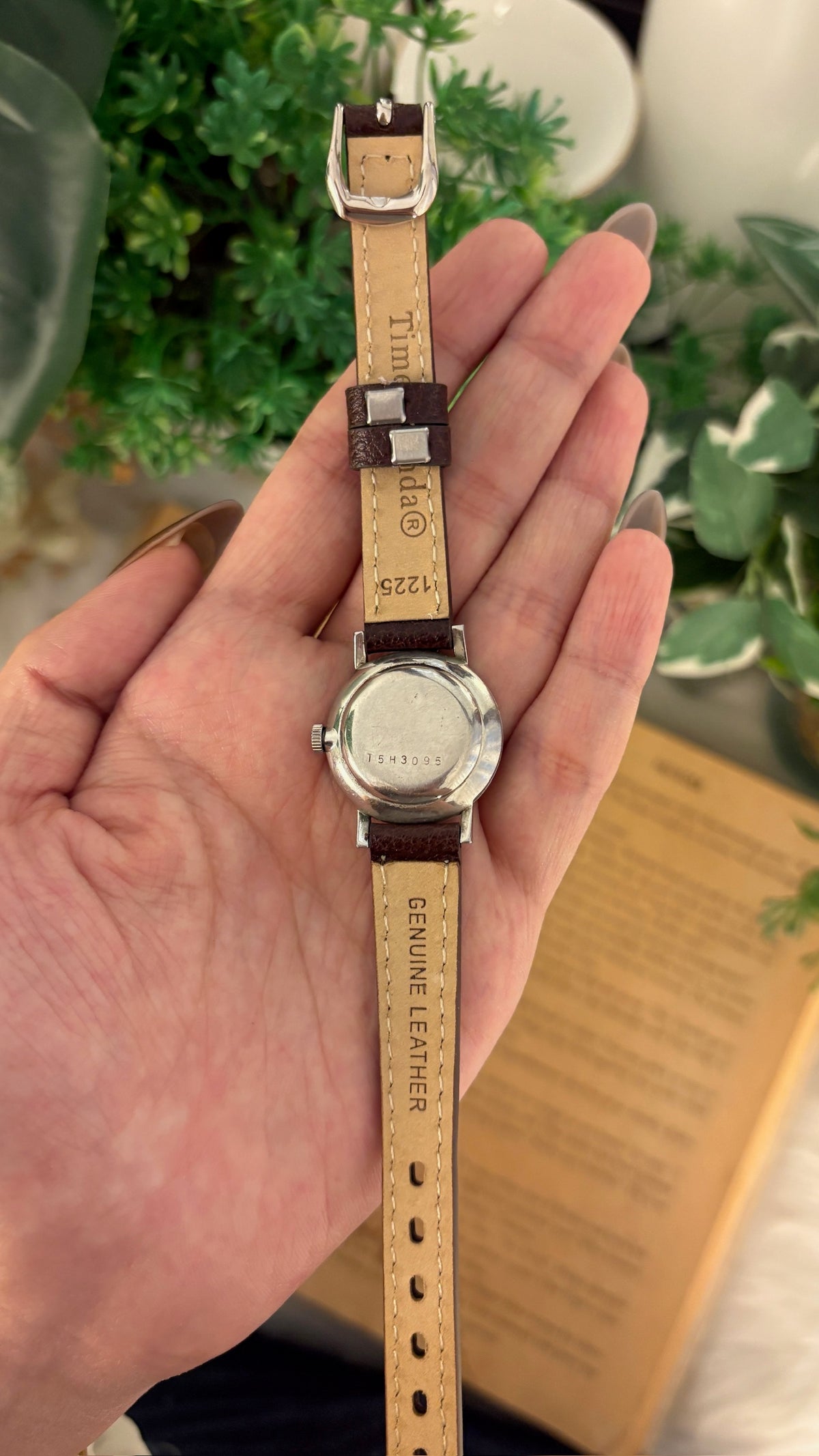 Rare Vintage Sophia Technos Roman Dial Watch in Silver Tone Brown Leather Quartz
