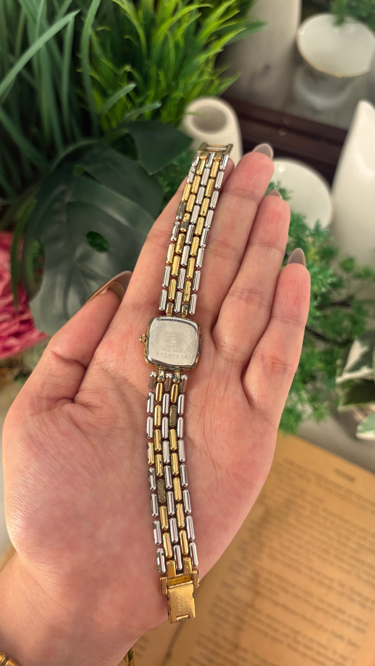 Rare Dainty Vintage Octo Mini Tank Watch in Two-Tone Quartz