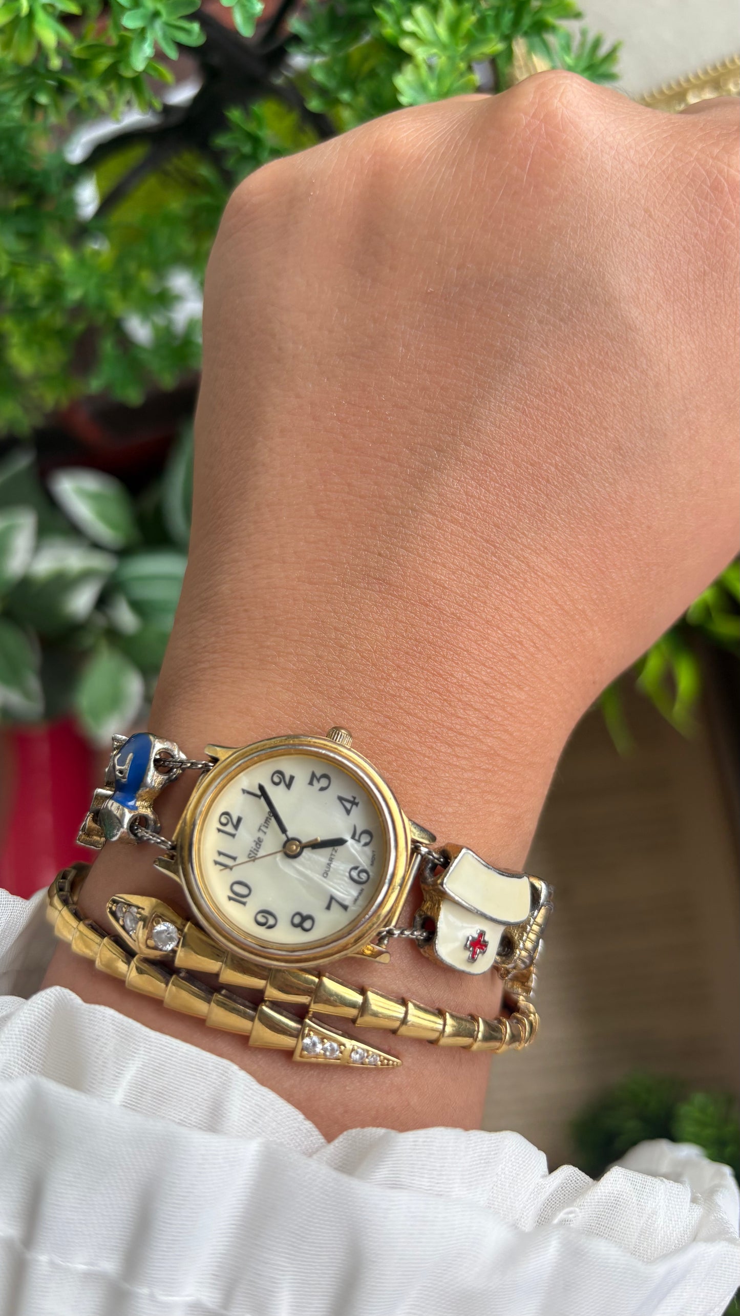 Vintage Medical Profession Charm Watch in Two-Tone Mother of Pearl Dial