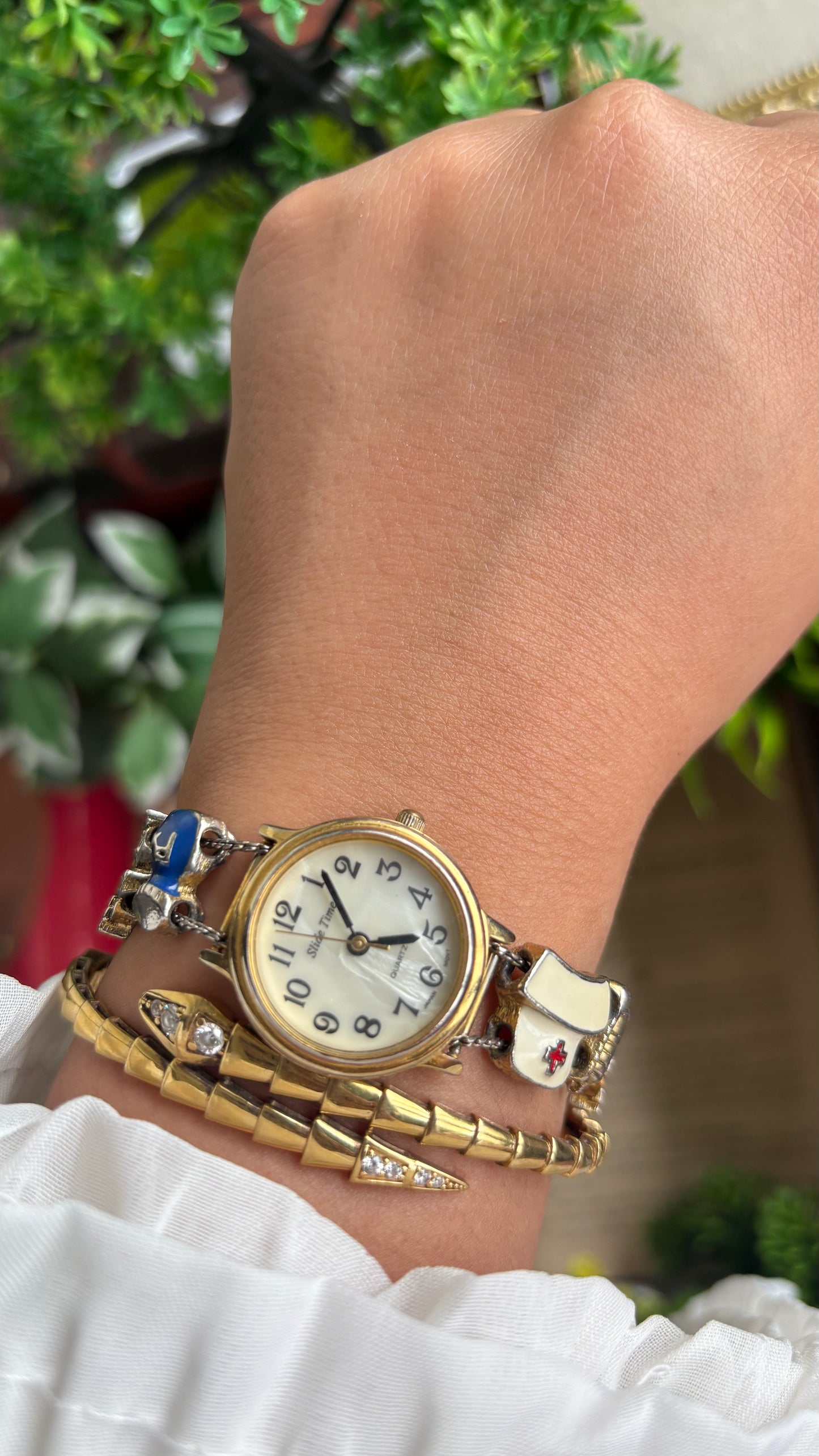 Vintage Medical Profession Charm Watch in Two-Tone Mother of Pearl Dial