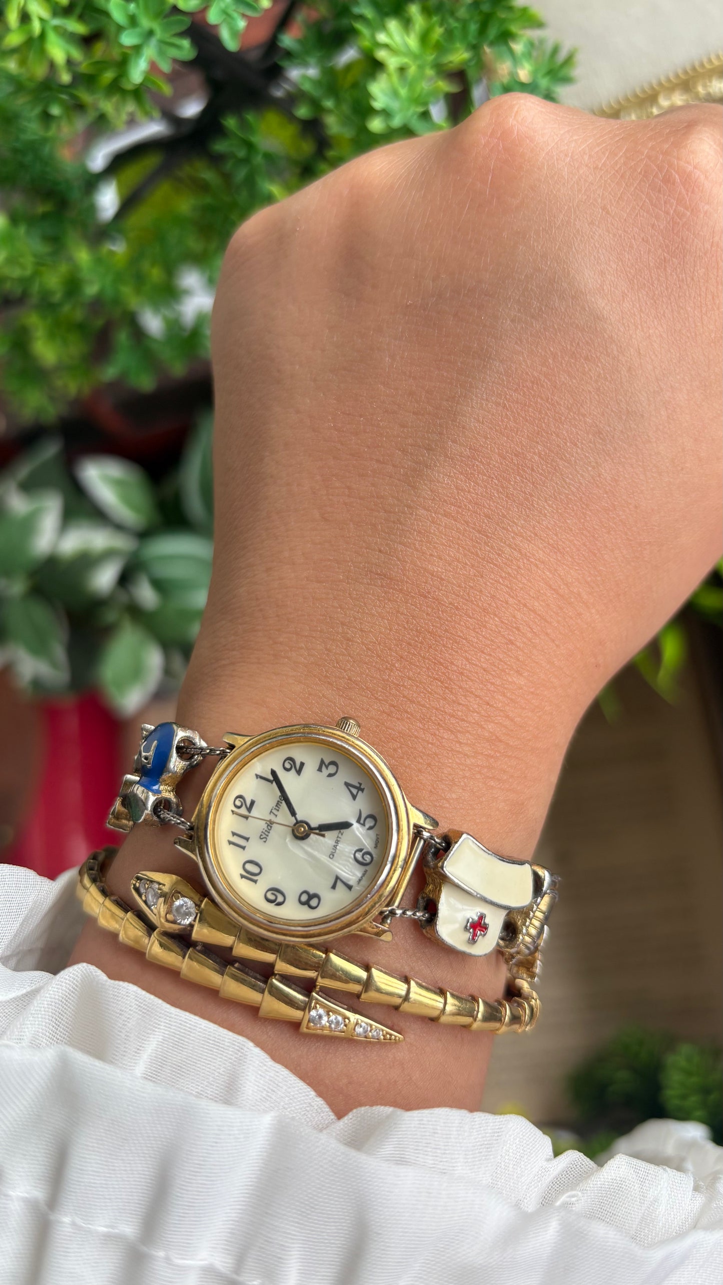 Vintage Medical Profession Charm Watch in Two-Tone Mother of Pearl Dial