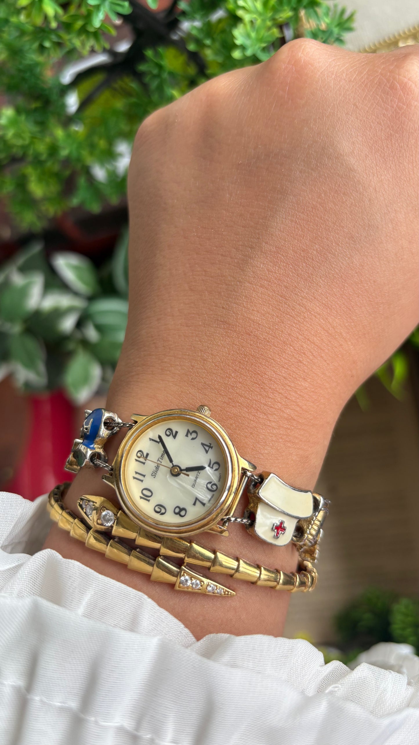 Vintage Medical Profession Charm Watch in Two-Tone Mother of Pearl Dial