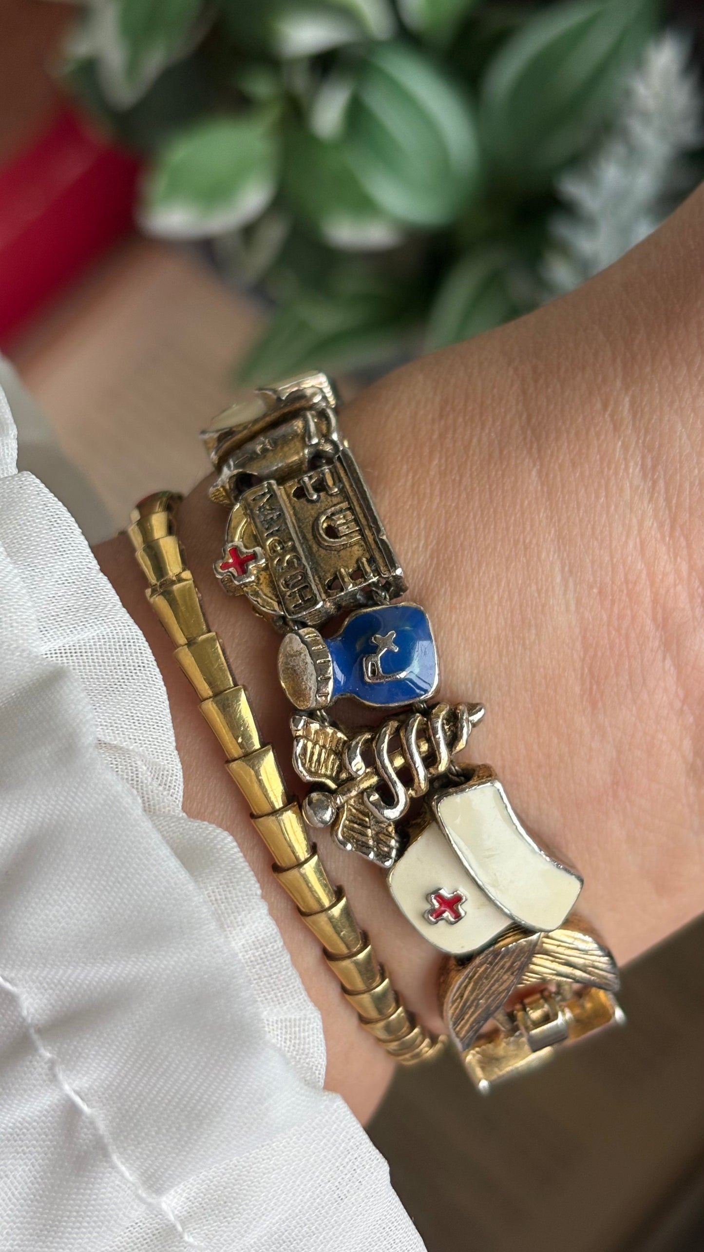 Vintage Medical Profession Charm Watch in Two-Tone Mother of Pearl Dial