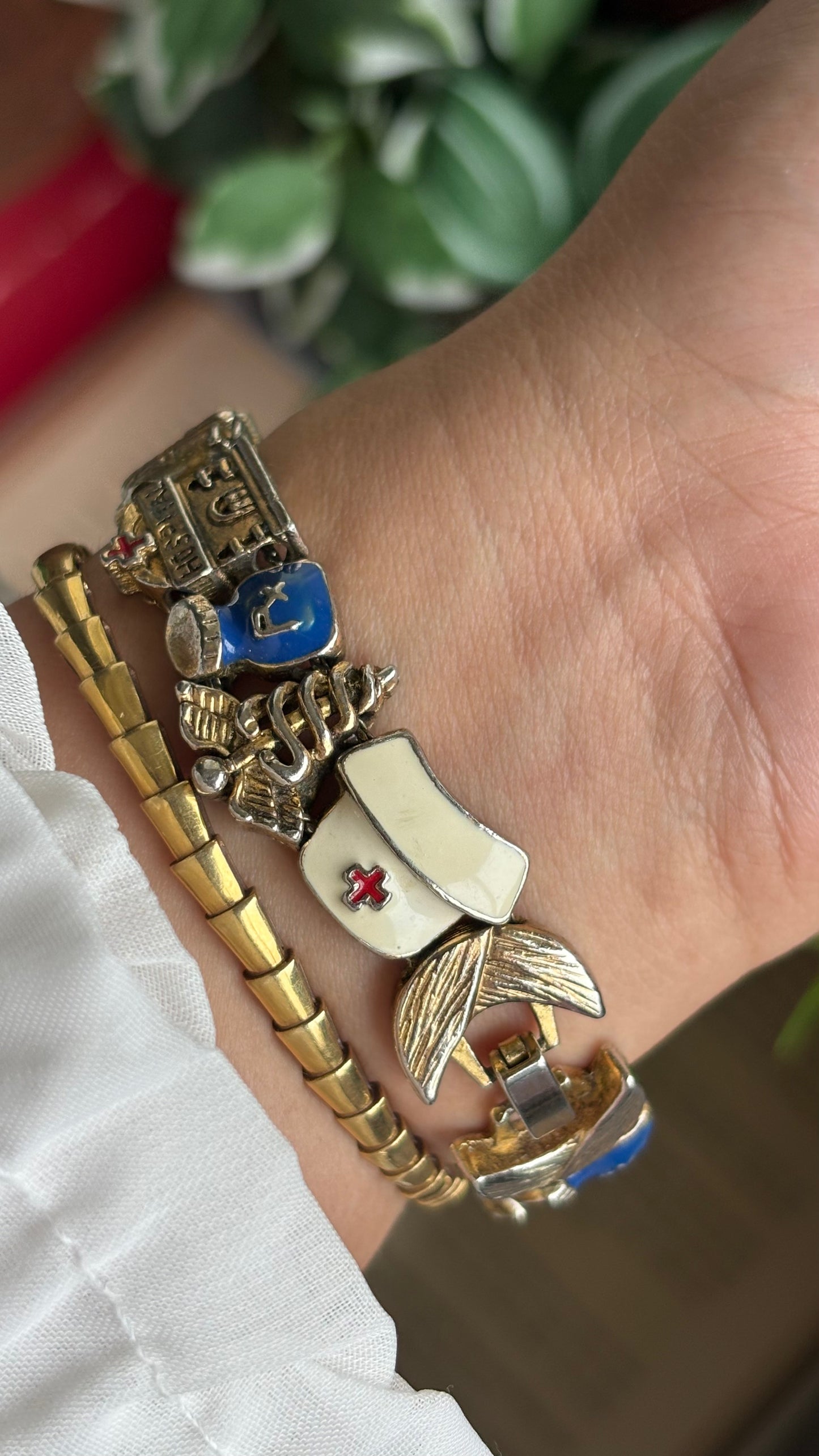 Vintage Medical Profession Charm Watch in Two-Tone Mother of Pearl Dial