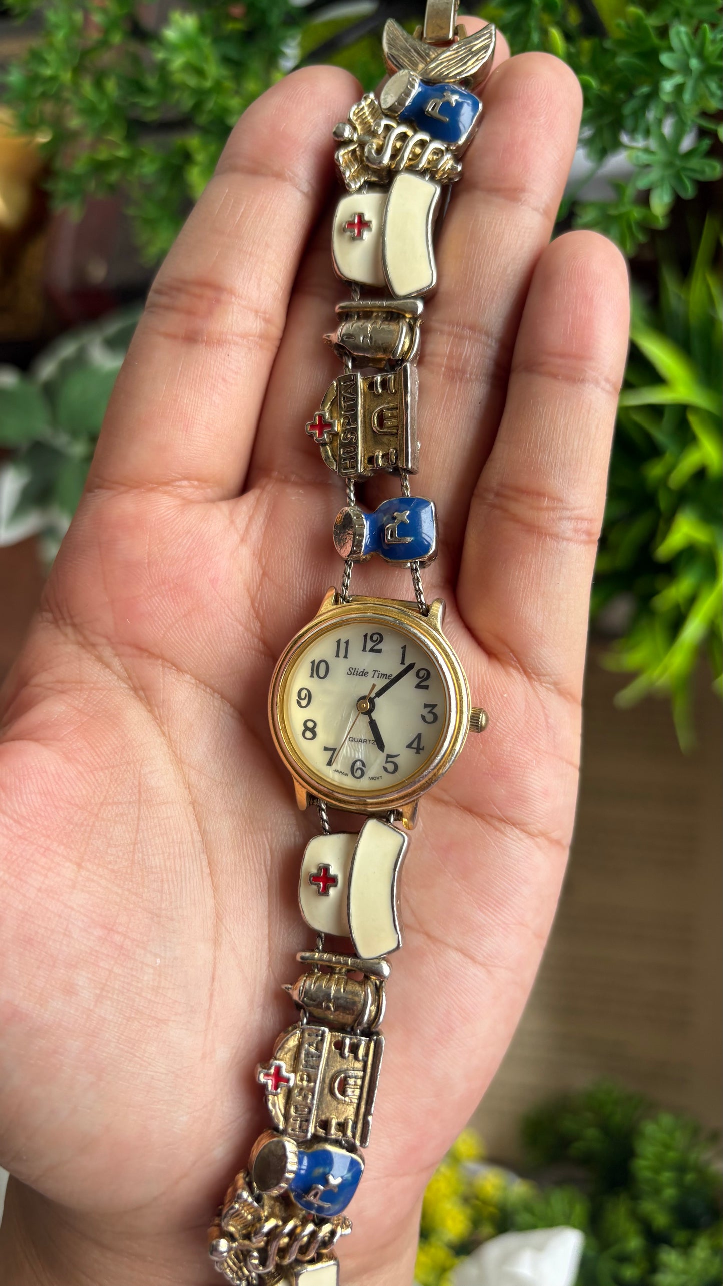 Vintage Medical Profession Charm Watch in Two-Tone Mother of Pearl Dial