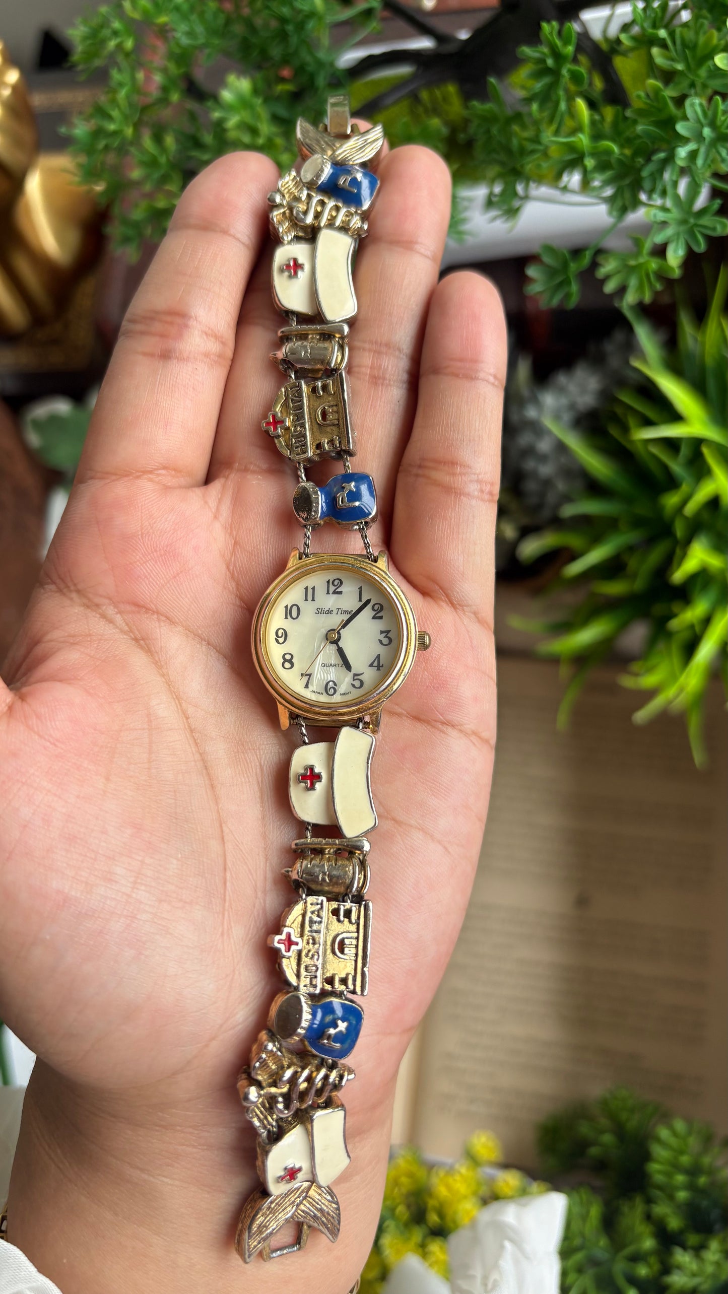 Vintage Medical Profession Charm Watch in Two-Tone Mother of Pearl Dial