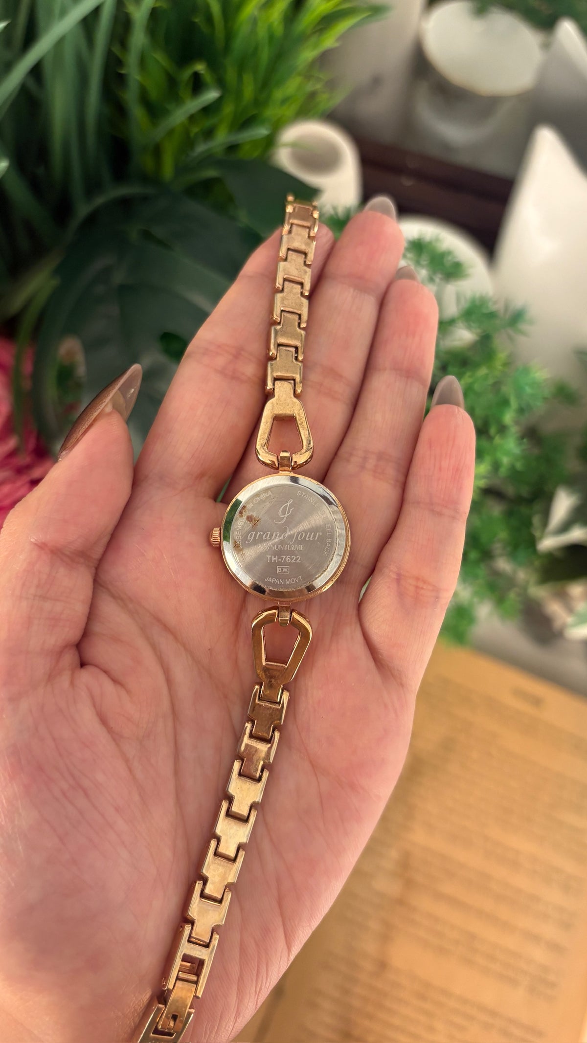 Rare Vintage Grand Jour Mother of Pearl Dial Bracelet Watch in Gold Tone Quartz