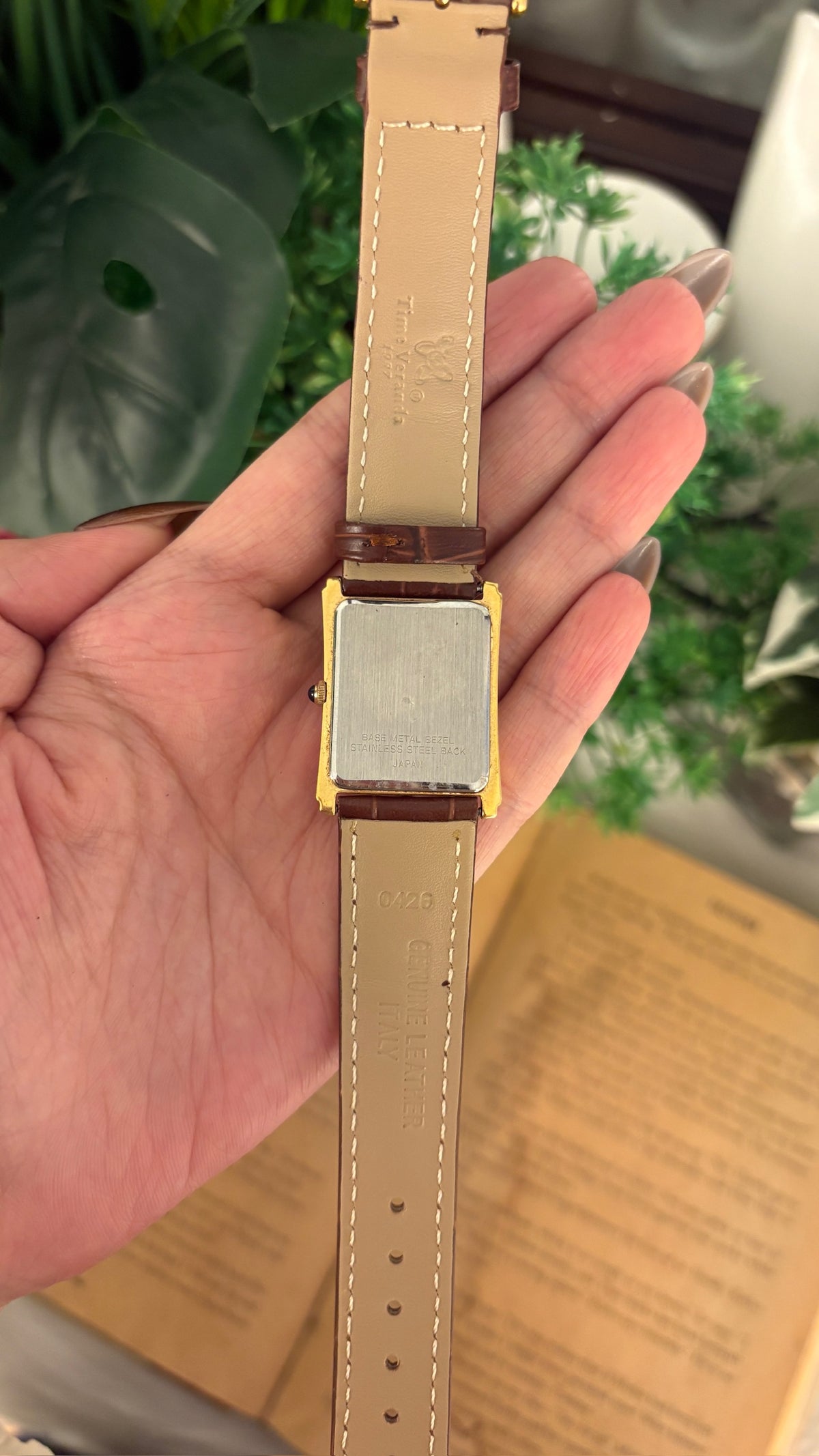 Vintage Zest III Tank Watch in Gold Tone Brown Leather Quartz