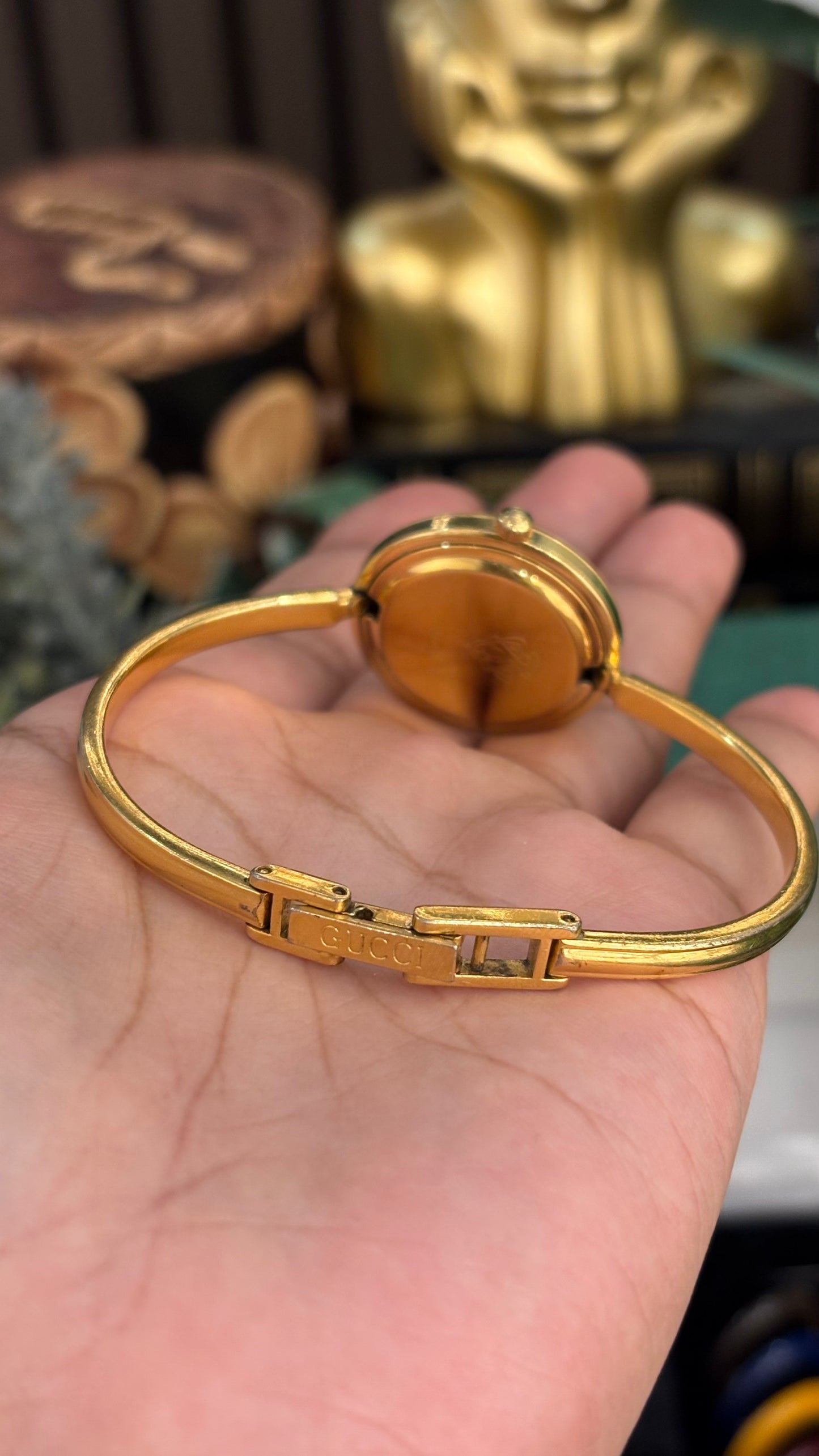 Extremely Rare Gucci Interchangeable Bezel Bangle Watch with Metal Bezel Set in Gold Tone Quartz Swiss