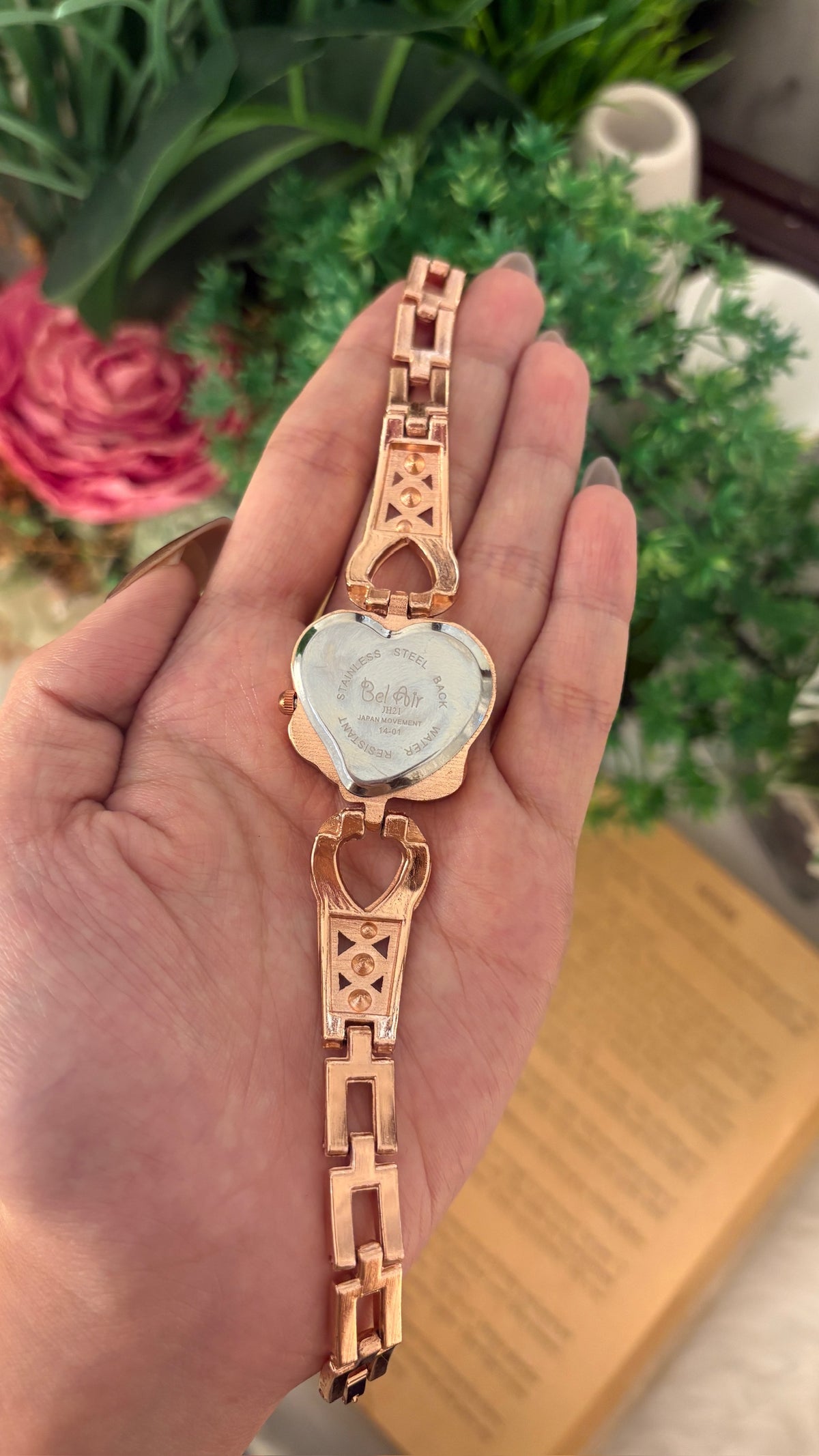 Vintage Bel Air Heart Motif Watch in Rose Gold Tone Quartz