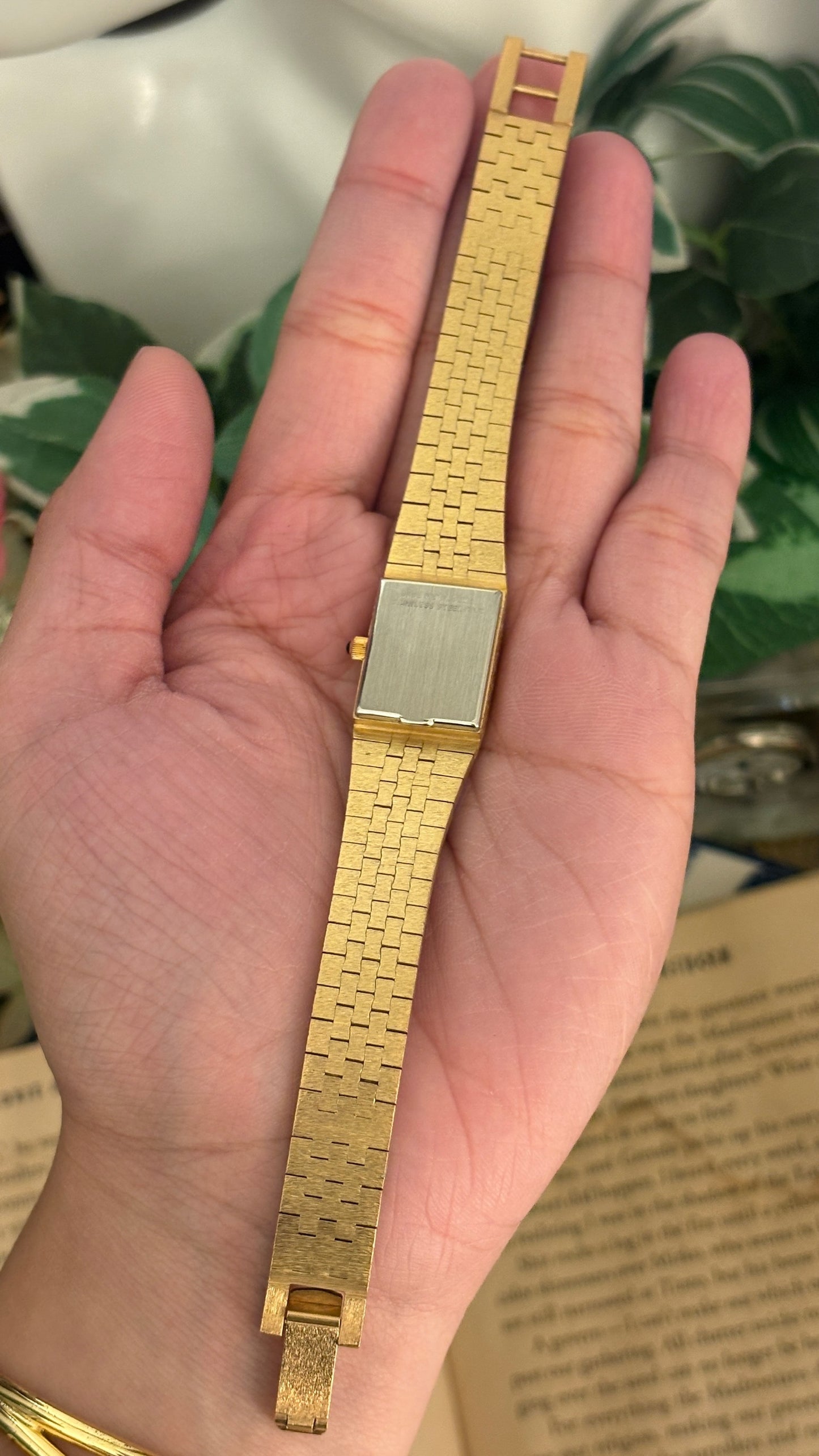 Rare Vintage Lady Elgin Black Dial Diamond Accent Dress Watch in Gold Tone Quartz