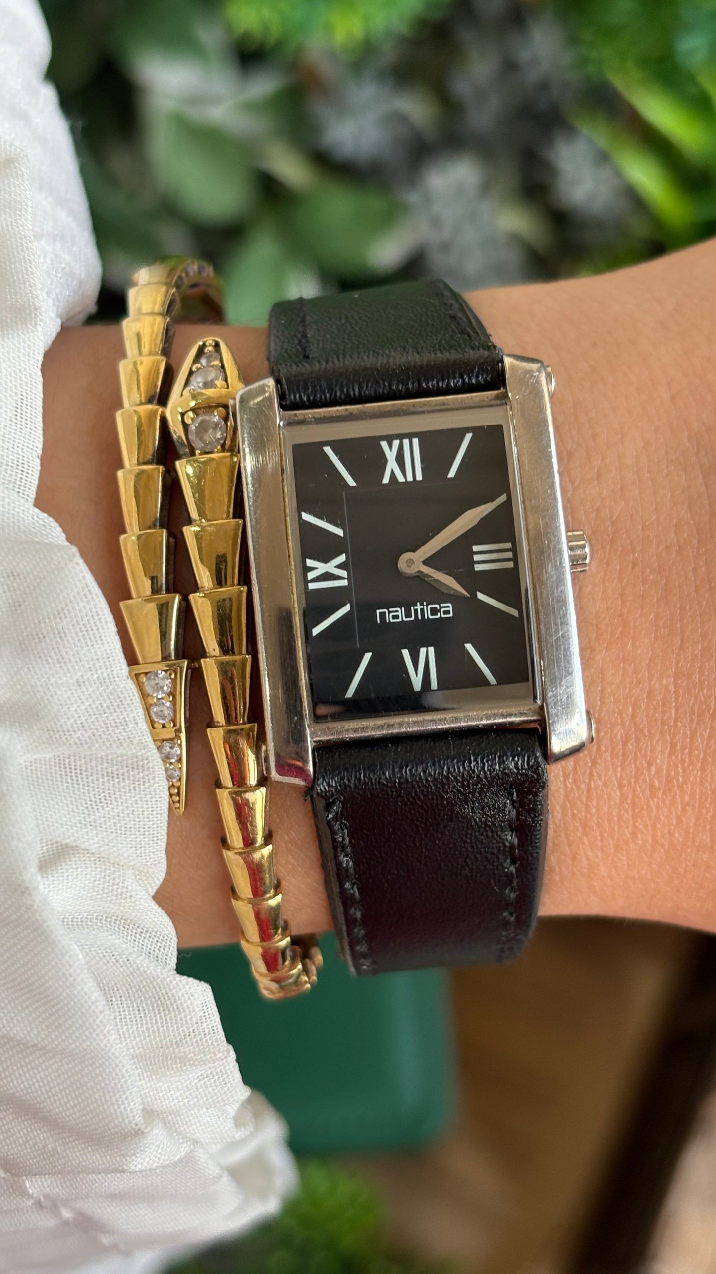 Vintage Nautica Tank Watch in Black Leather Strap