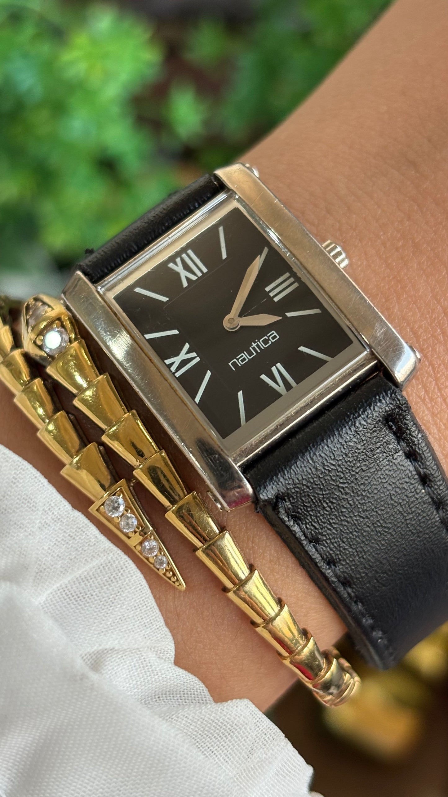 Vintage Nautica Tank Watch in Black Leather Strap
