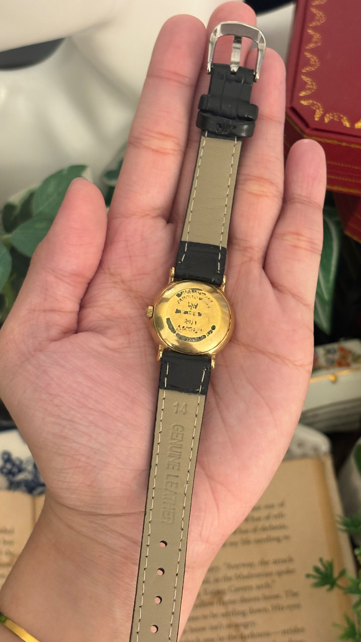 Rare Vintage Raymond Weil Swiss Black Dial Automatic Watch in Gold Tone Black Leather