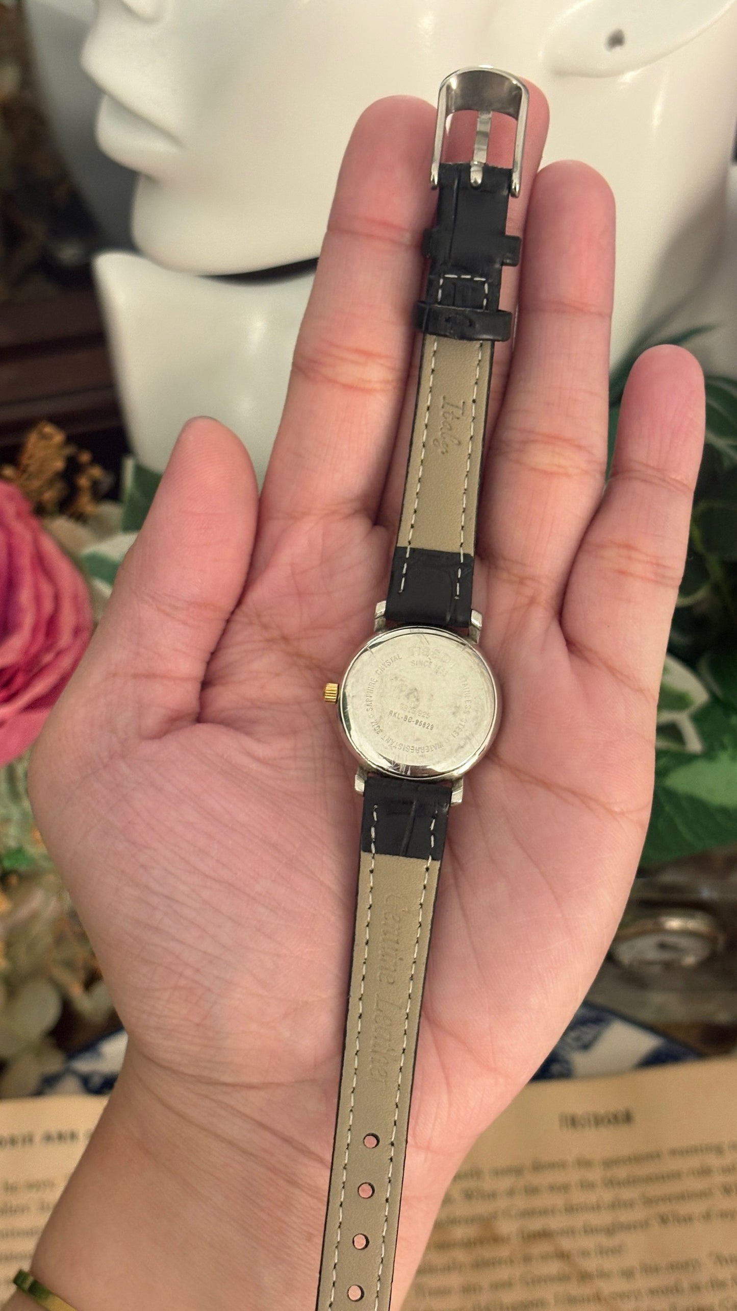 Rare Vintage Tissot 1853 Roman Dial Date Window Watch in Two-Tone Black Leather Quartz
