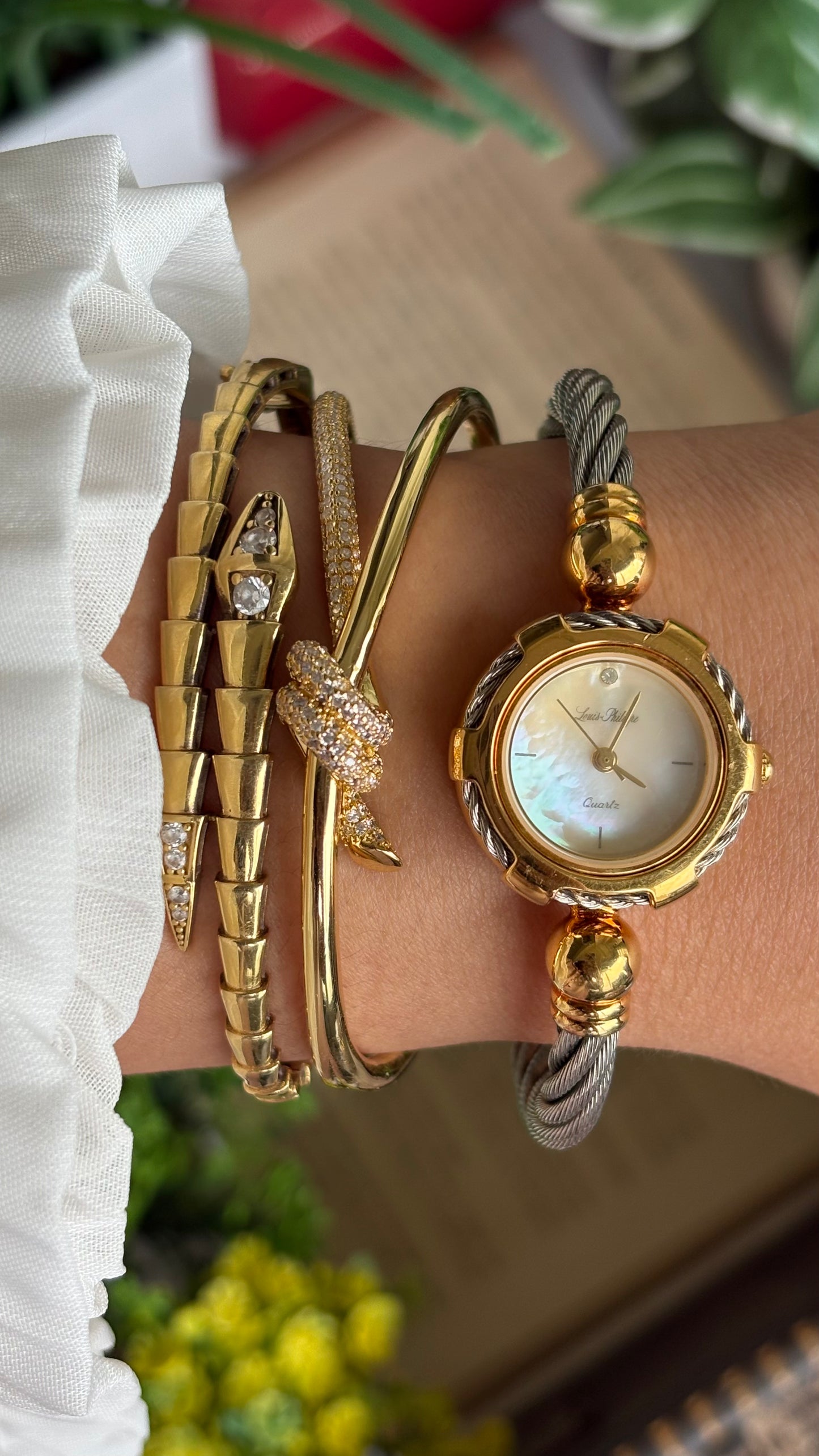 Vintage Louie Phillipe Watch in Two-Tone Charriol Style Bangle